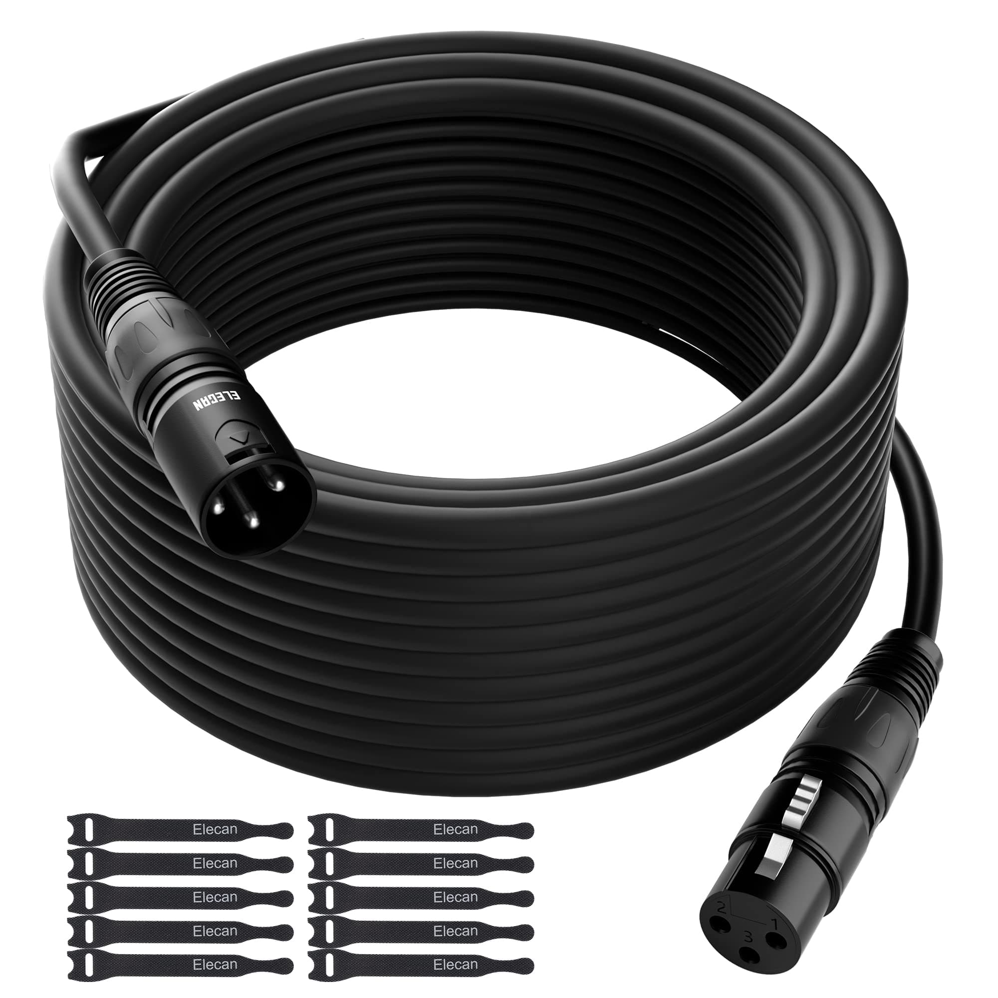 XLR Cable Microphone Cable 25 Feet,Elecan Heavy Duty Balanced XLR Speaker Cable (from 25-200FT) 3-Pin Shielded Male to Female Mic Cord,DMX Stage Lighting Patch Cable for Speaker Systems Mixer+10 Ties