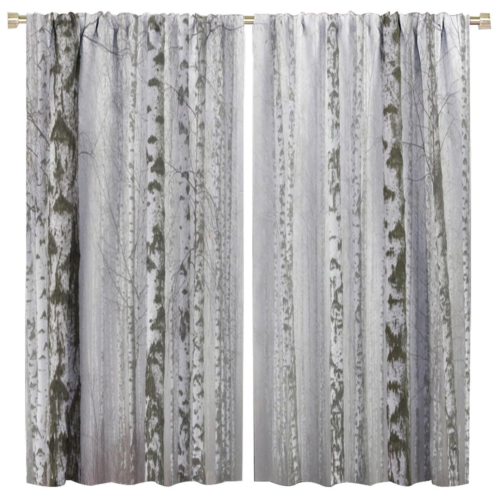 Foggy Birch Tree Curtains, White Birch Forest Mystic Nature Woodland Scenic Nature Rustic Blackout Rod Pocket Thermal Insulation Window Treatments for Living Room Bedroom Bathroom 42x63in
