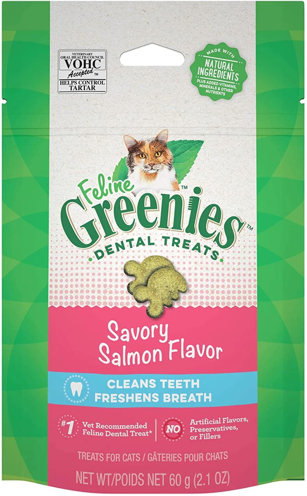 FELINE Natural Dental Care Cat Treats Savory Salmon Flavor, 2.5 oz. Pouch, Adult, Stick