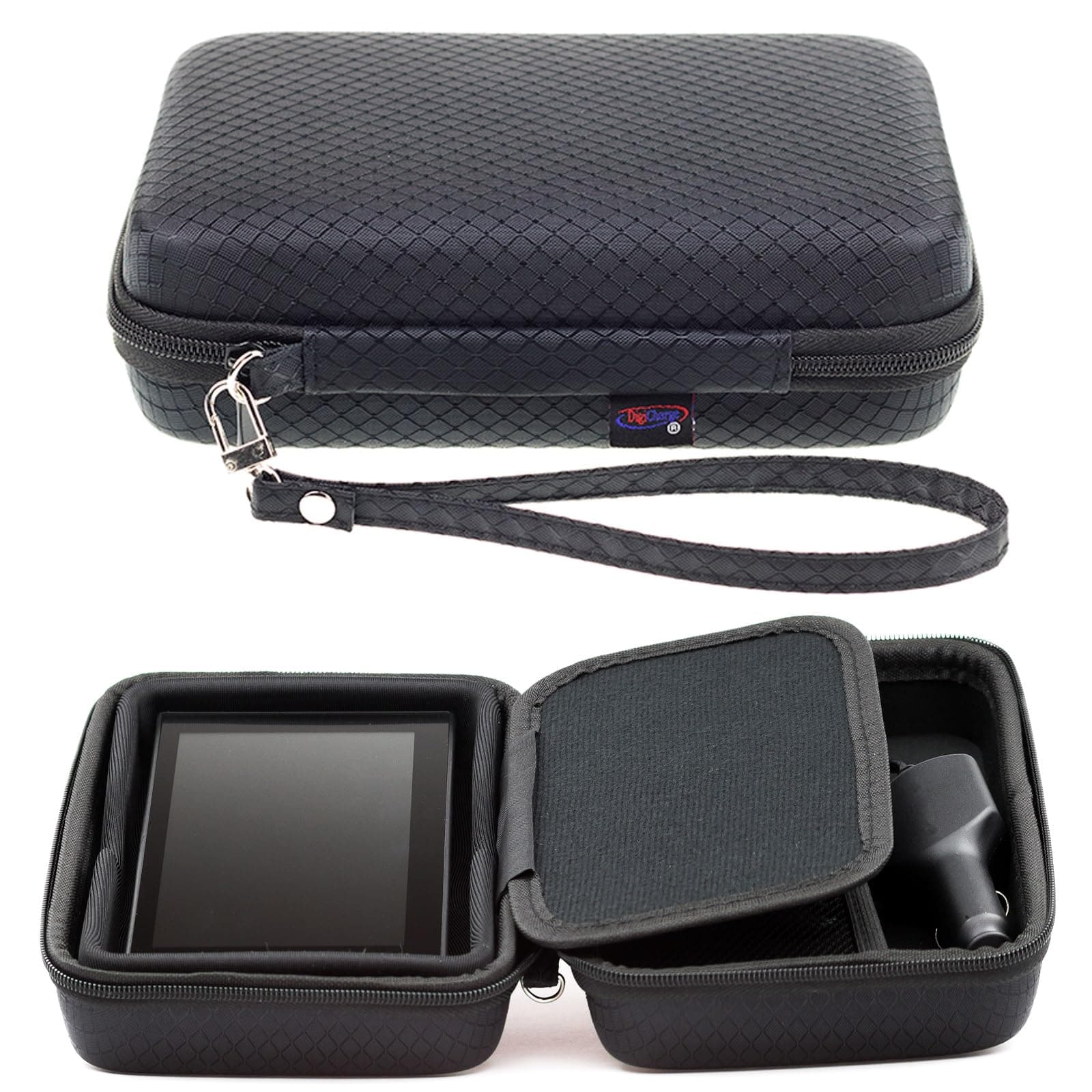 Digicharge Black Hard Carry Case For Garmin DriveSmart 66 65 60LM 61 LMT-S Drive 60LM 61 LMT-S Dezl LGV610 CamperVan Fleet 660 670V 670 Camper 660LMT-D With Accessory Storage and Lanyard
