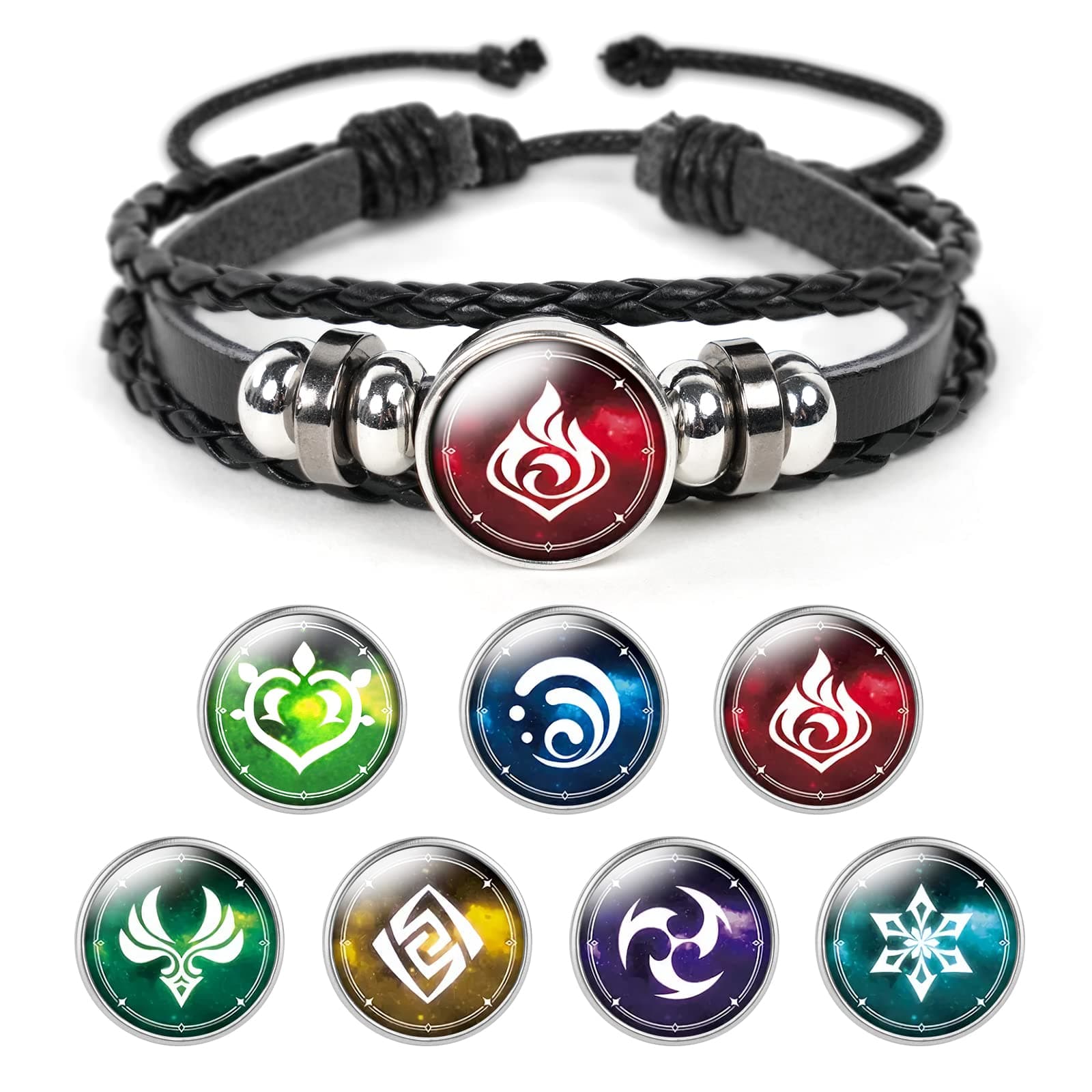 Aucuu Genshin Impact Bracelet, Unisex Animne Luminous Bracelet God's Eye Cosplay Bracelet Gift, Fortunate Wristband with 7 Pcs Elements Replacement - Fire, Ice, Wind, Grass, Rock, Thunder, Water
