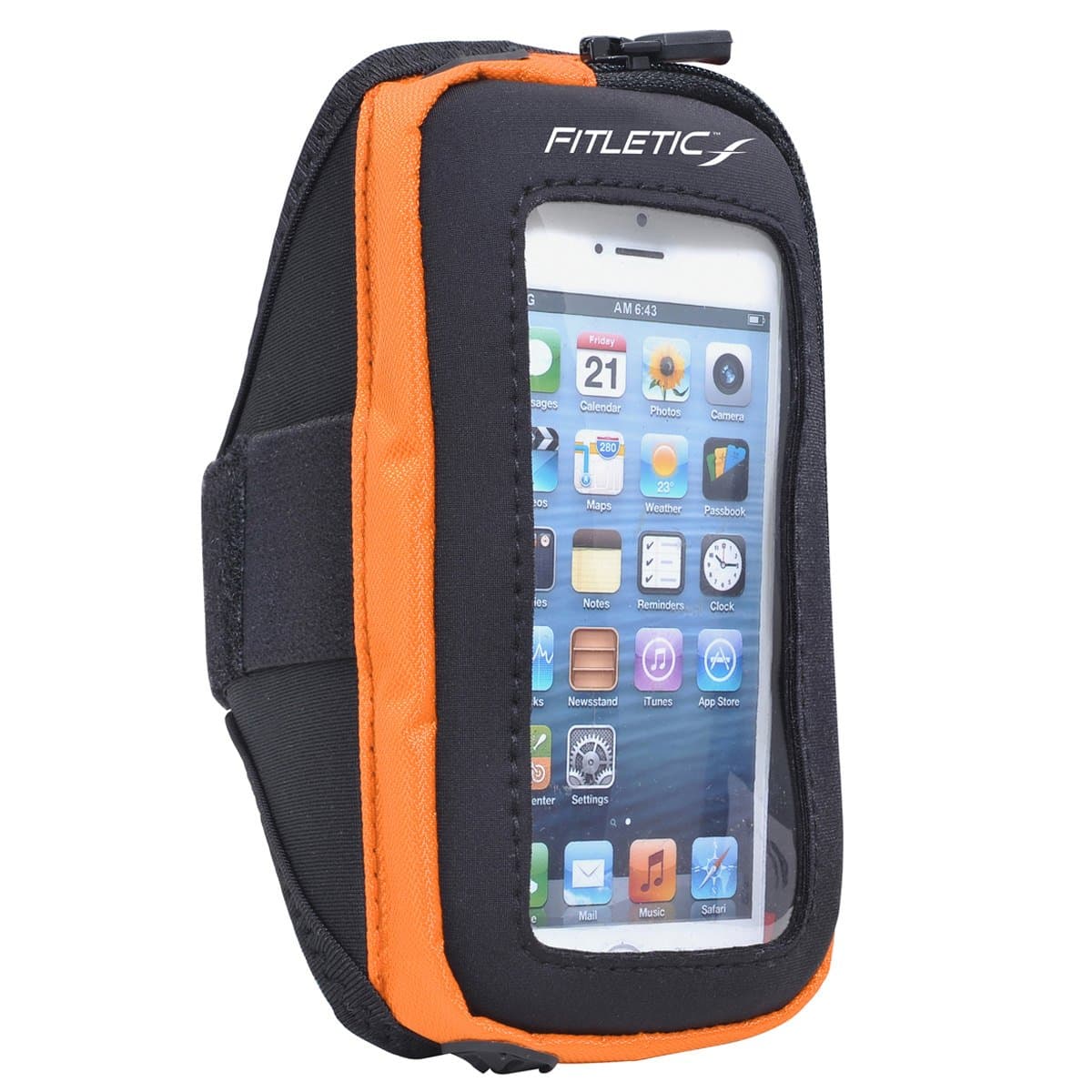 Fitletic Running Armband for Running Hiking Exercise Wallet iPhone and Galaxy Phone Compatible Black & Orange L/XL- Pace