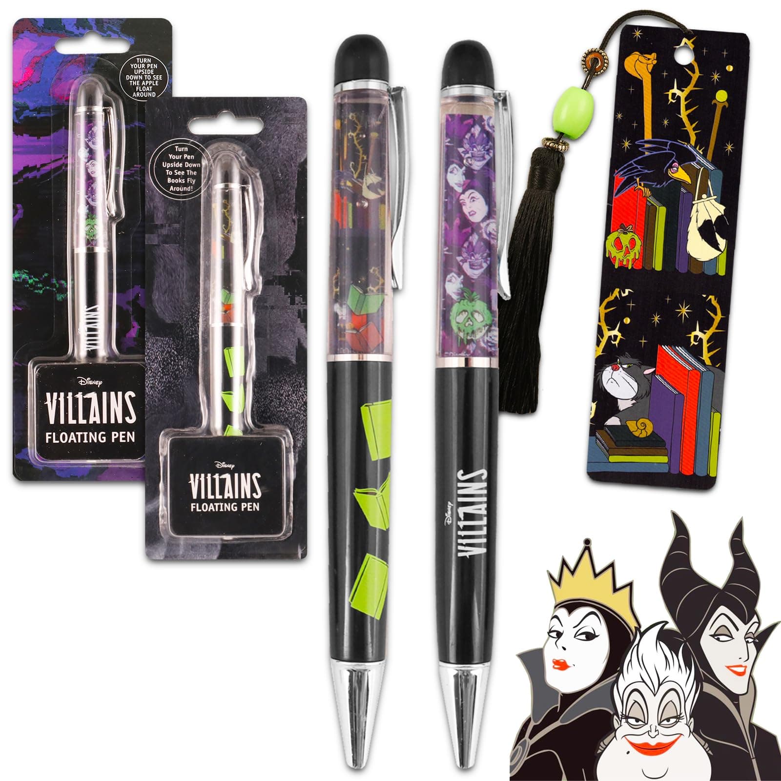 Disney Villains Office Accessories Pen Set - Disney School Supplies Bundle with 2 Floating Pens With Disney Villain Designs, & More | Disney Villains Party Favors