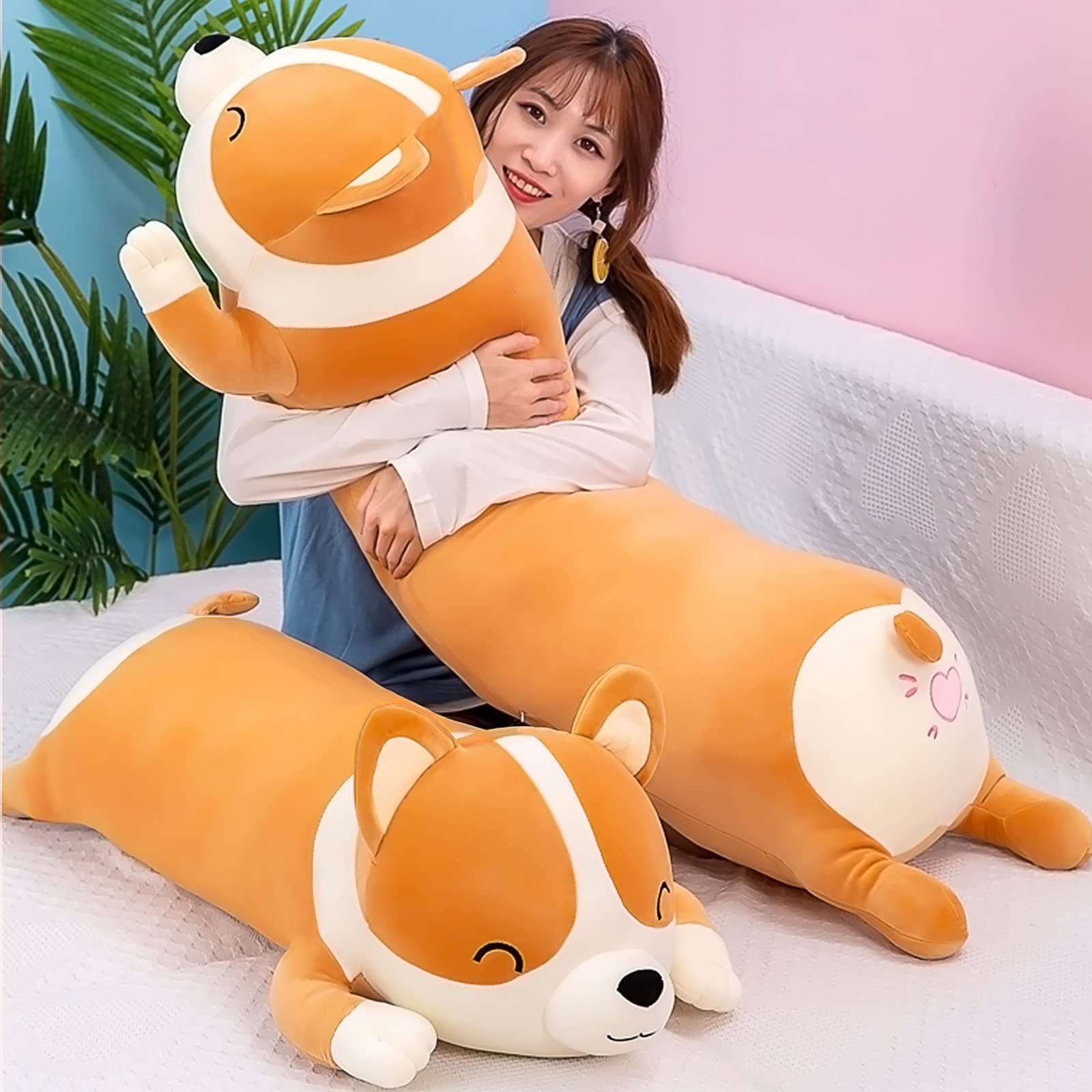 Shiba Inu Plush Pillow Stuffed Animal Dog Cute Corgi Akita Soft Toy Comfort Cushion Gifts for Girls Boys (Sleeping, 80cm/31.5inch)