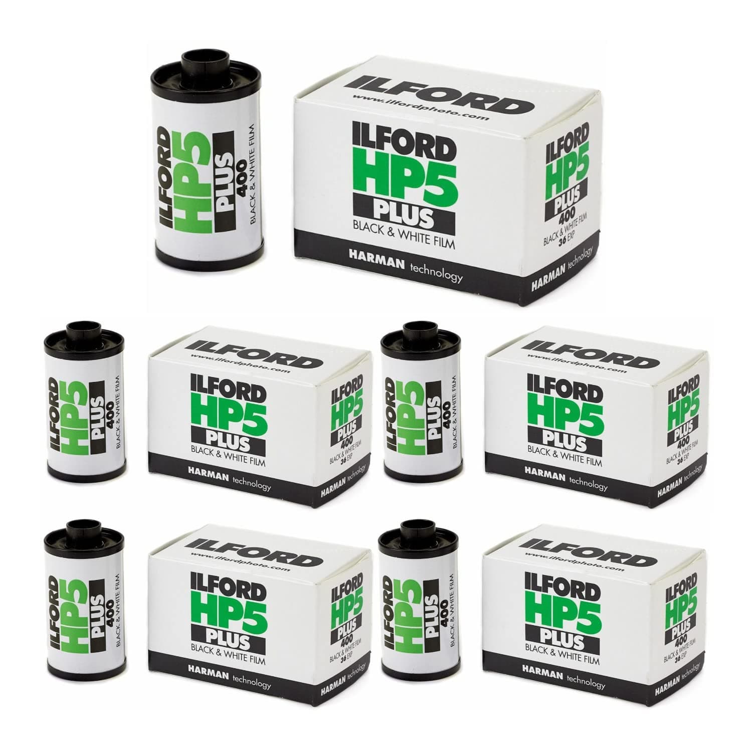 HP5 Plus ISO 400 Black and White 35mm Roll Film Bundle (36 Exposures, 5-Pack) (5 Items)