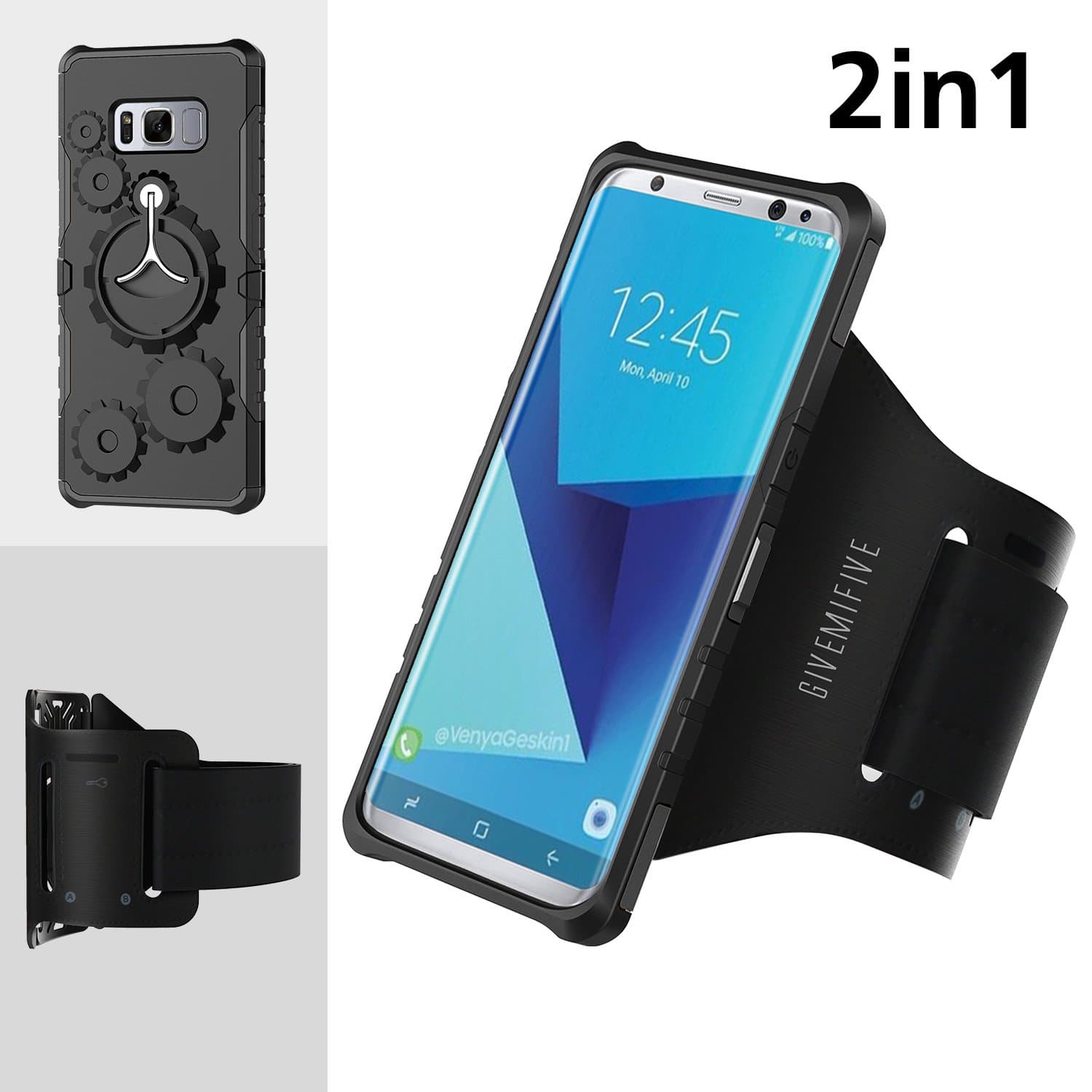 Sport Armband Multifunctional Protection Mobile Phone Case GIVEMIFIVE Easy Plug-in Armband Armor Wheel Gear Case Kickstand for Exercise Running Jogging Arm Girth with Elastic and Breathable Strap with Key Layer for Samsung Galaxy S8(Black)