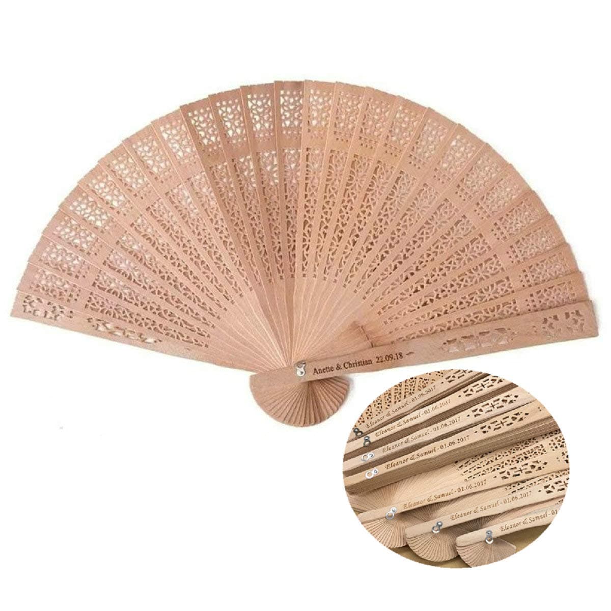 Atongham 100pcs Customised Wedding Wooden Fans Japanese Folding Fan, Birthday Engagement Party Gifts,Engraved Fans,Personalized Wood Fan Wedding Favours