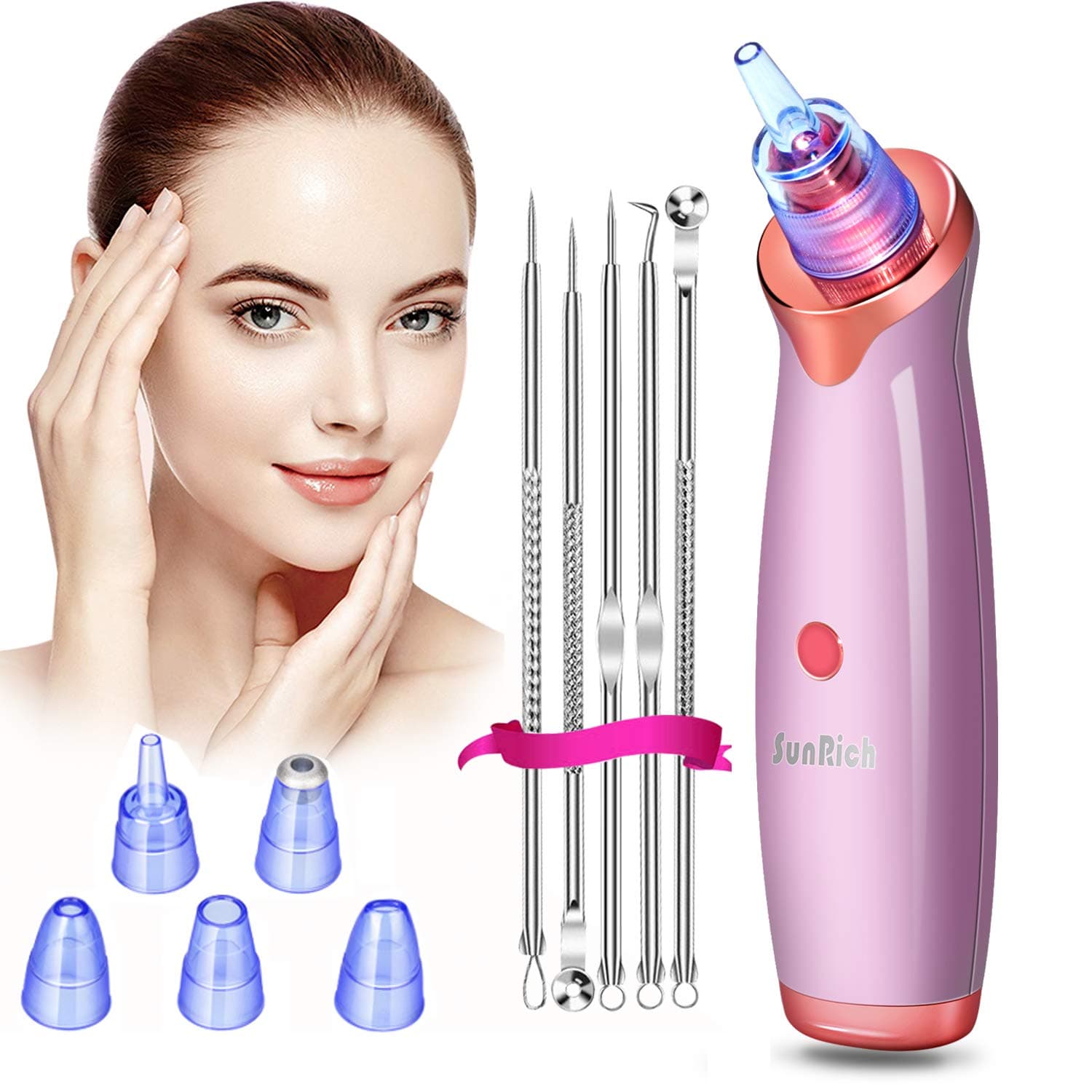 Blackhead Remover Pore Vacuum Electric Facial Acne Pimple Suction Vaccumm Removal Extractor Rechargeable with 5 Probes for Women Men Face Nose Black-Head White-Head Comedone