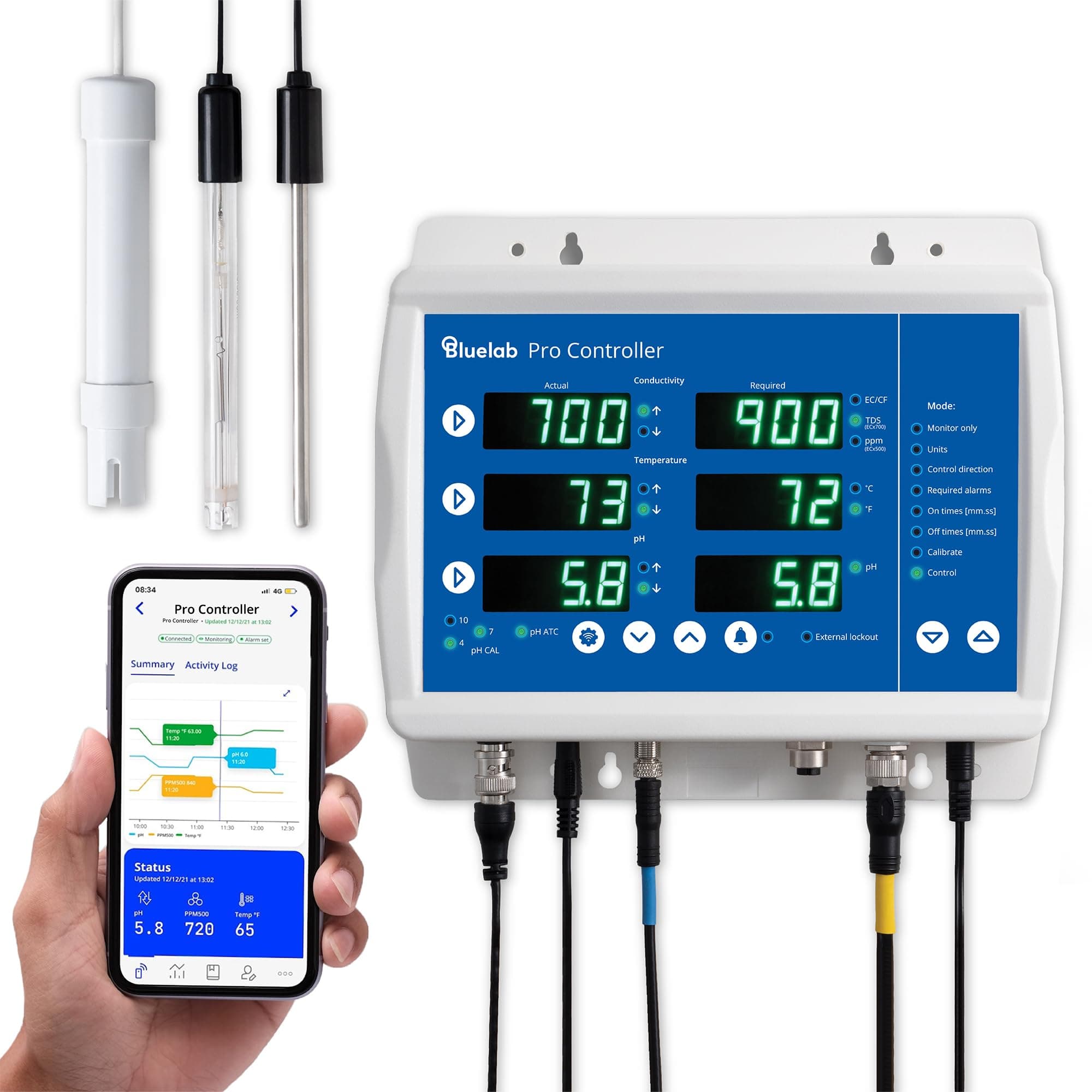 Bluelab Pro Controller Wi-Fi Fully Automated 24/7 Digital Monitor for Hydroponics Multi-Nutrient & pH Dosing with EC Temperature Probe and Edenic Remote Monitoring Essential for Agriculture