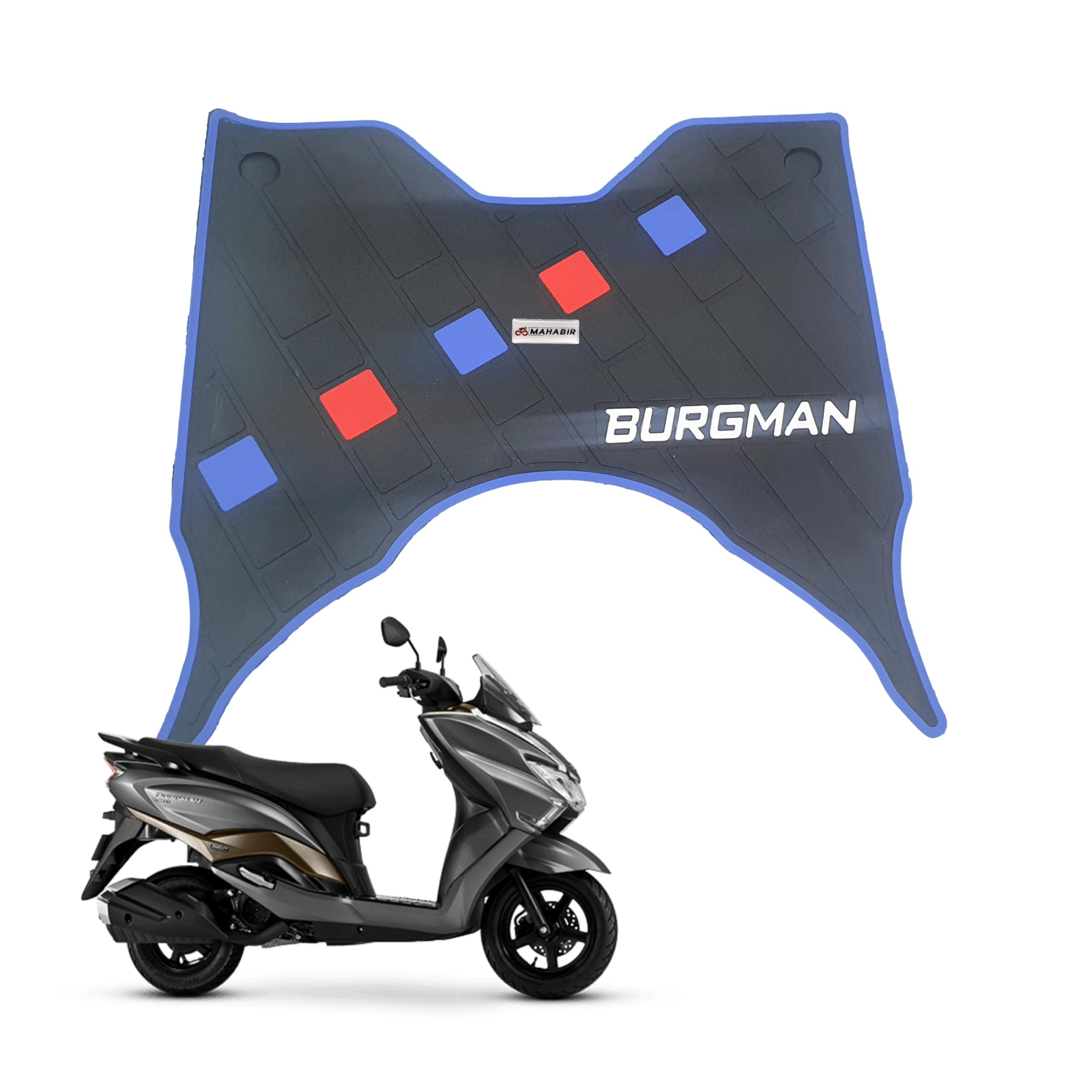 MAHABIR PVC Rubber Footmat/Floormat Compatible for Scooter/Scooty Burgman Street 125 BS6, Durable | Anti-Slip | Waterproof | Easy to Clean Protects Floor (Blue, White)