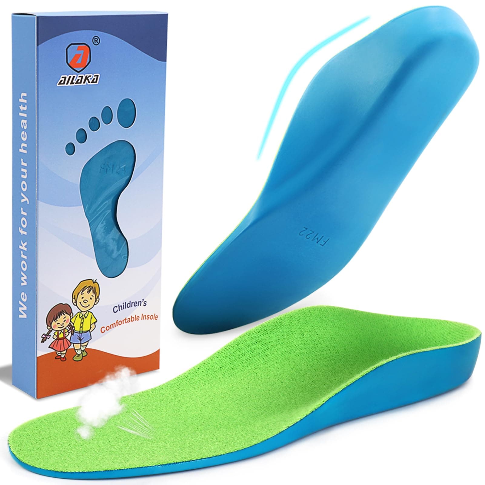 Ailaka Kids Orthopedic Cushion, Arch Support, Shoe Insoles for Kids, PU Foam Insert, Flat Feet, Plantar Fasciitis, Foot Pain Relief