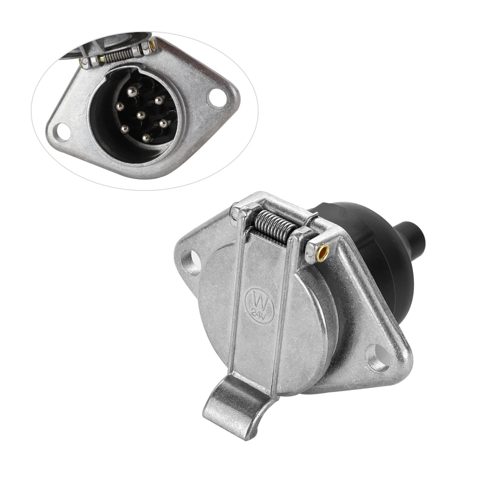 MECMO - SAE J560 Replacement Vehicle Side 7 Pin Round Socket SAE J560 Style Die-Cast Zinc Housing 7 Way Round Electrical Connector Wiring Harness