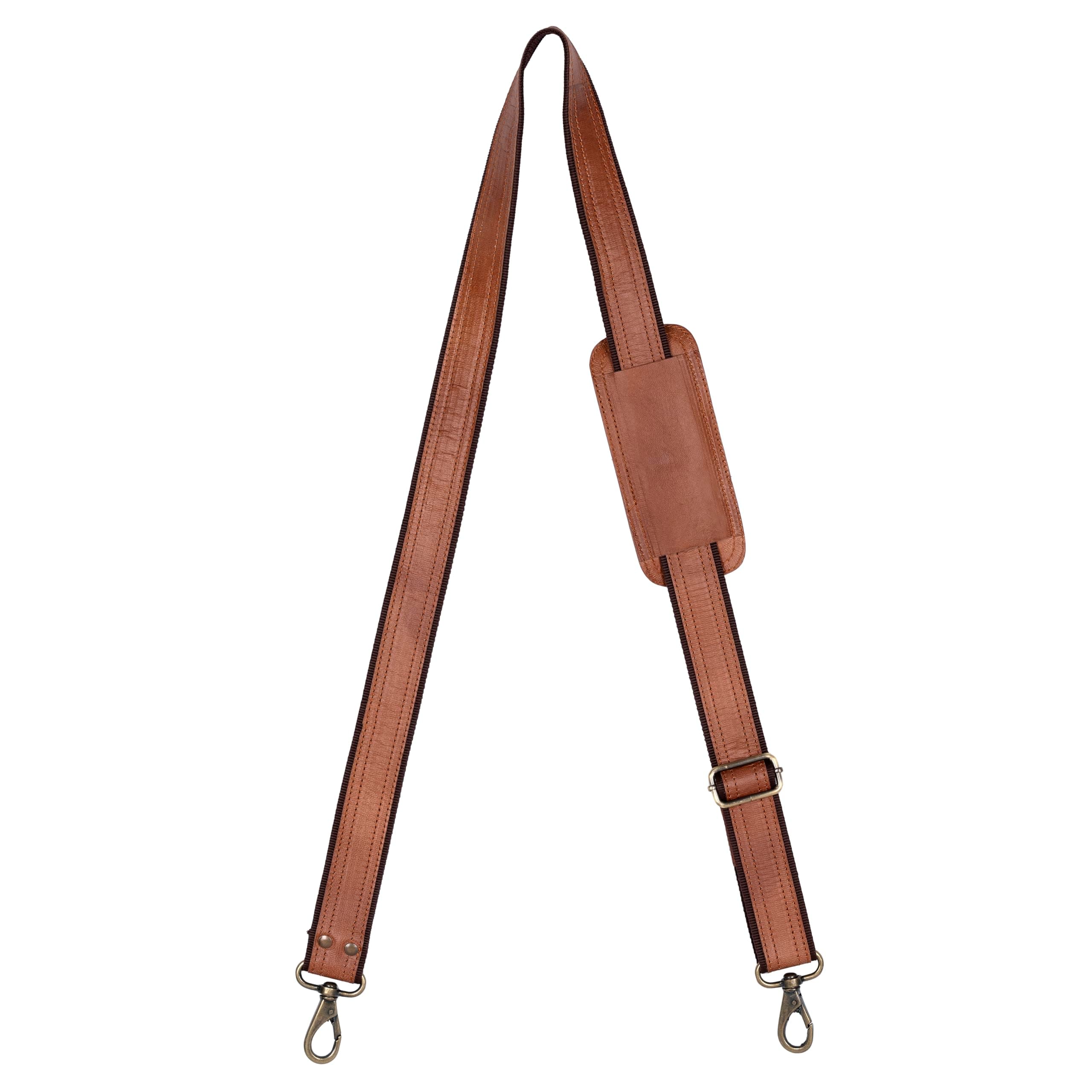 Genuine Leather Bag Strap with Brass Swivels Adjustable 57" Universal Replacement Shoulder Straps for Laptop Bags, Luggage Duffel, Messenger Bags (145 cm)