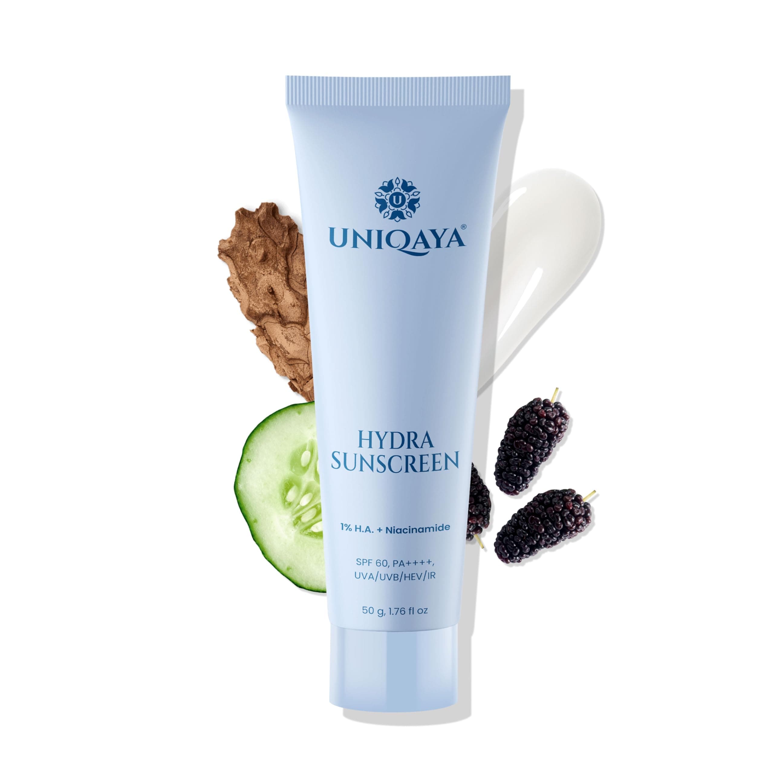 Hydra Sunscreen SPF 60 PA++++ | Hyaluronic Acid & Niacinamide Sunscreen For All Skin Types | Hydrating Sunscreen For Oily Skin With Bluelight Protection Lightweight (50gm)