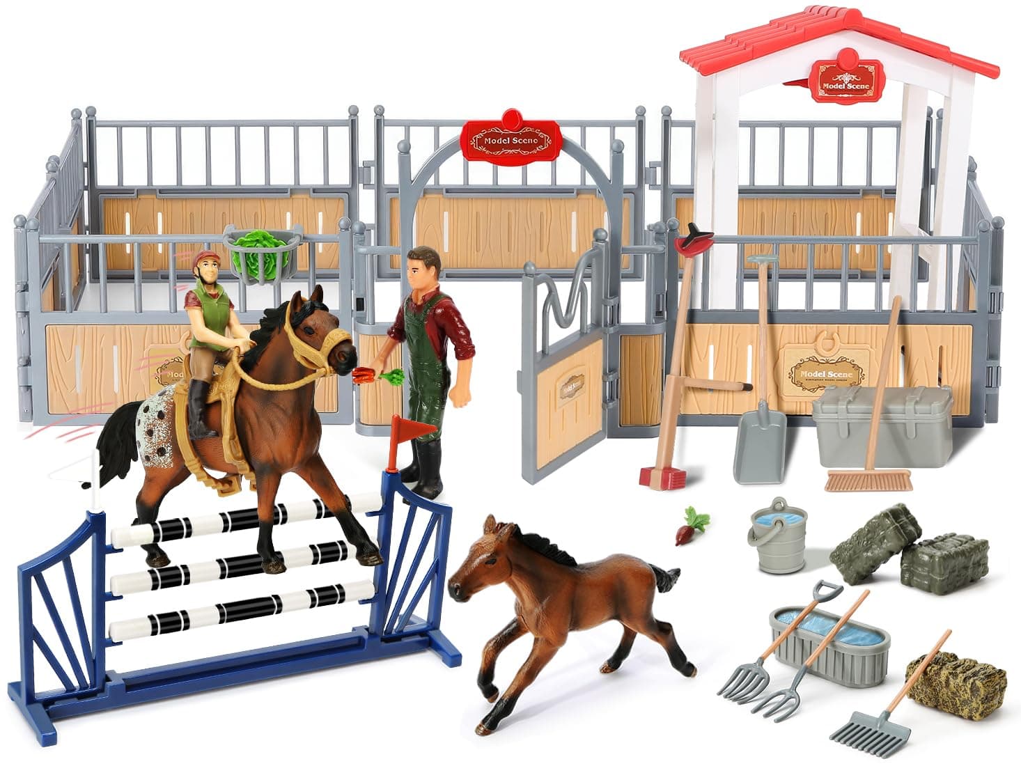 Horse Stable Playset, Horse Toys Set for Girls and Boys with Rider, Farm Animal Figurines Barn Toys, Pretend Play for Kids 3-5 6 7 8-10 Birthday Gifts
