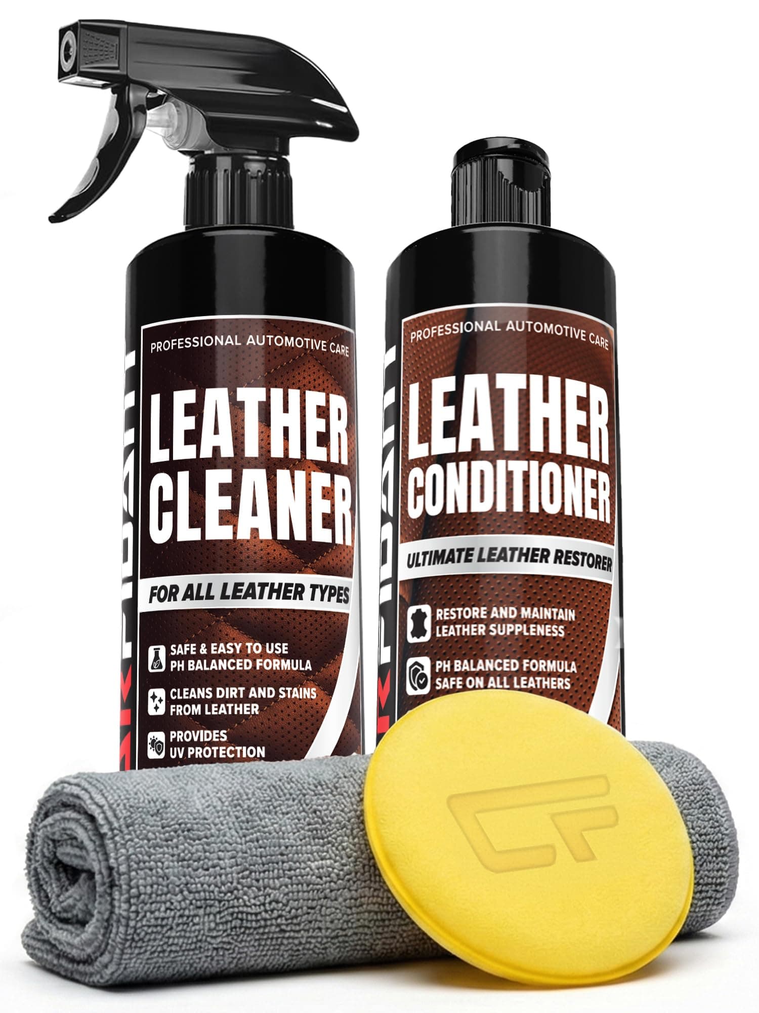 Car Leather Cleaner and Conditioner - pH Neutral, Non-Toxic & Non-Greasy - Gently Cleans, Restores and Protects Leather Seats and Interior - Safe for Leather Furniture, Couch & Sofa - 36 fl. Oz. Kit