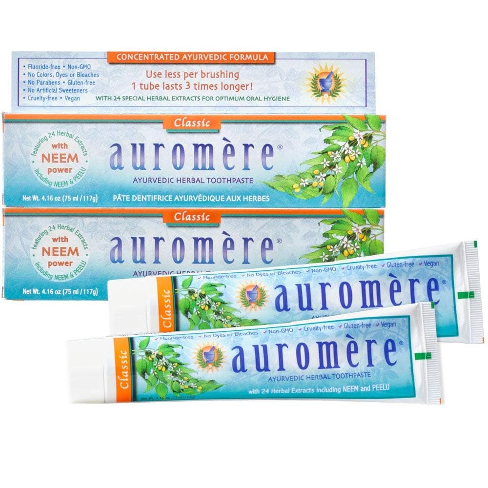 Auromere Licorice Ayurvedic Herbal Toothpaste With 24 Special Herbal Extracts for Optimum Care of Teeth and Gums, 4.16 oz (75 ml/117 g) (Pack of 2)