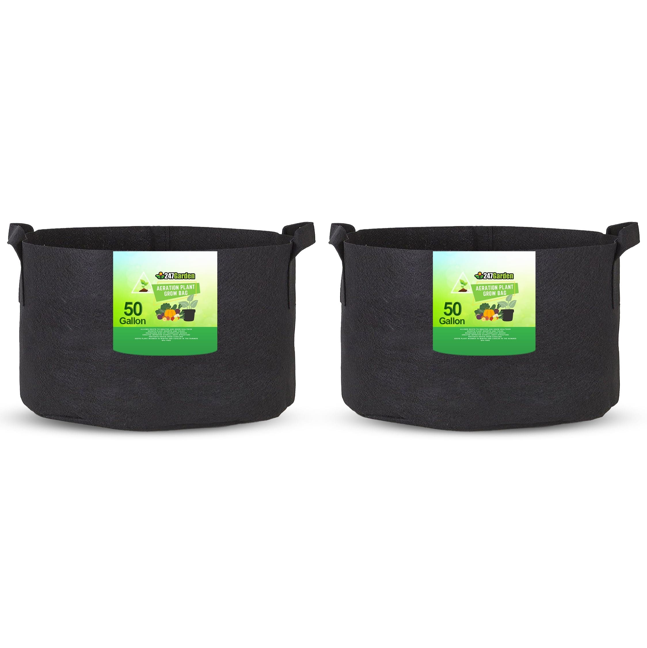 247Garden 2-Pack 50 Gallon Grow Bags/Aeration Fabric Pots w/Handles (Black)