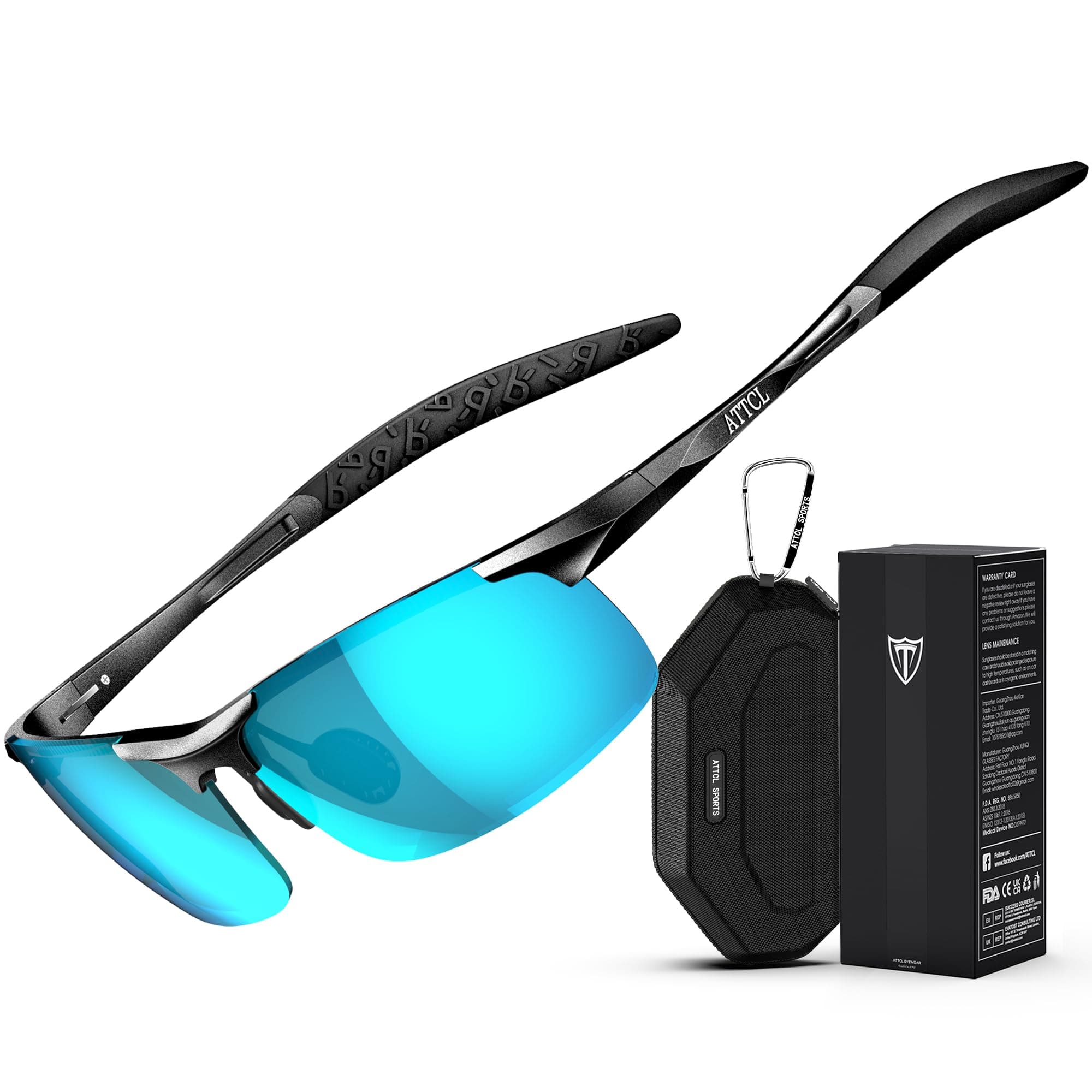 Polarized Sunglasses Men Sports: UV Protection Anti Glare Wrap Around Lightweight Metal Driving Fishing Golf Running