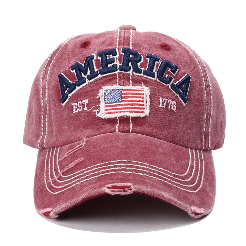 America USA Flag Est 1776 100 Percent Cotton Cap Hat-Breathable Ball Cap Baseball Cap Adjustable Size for Men and Women