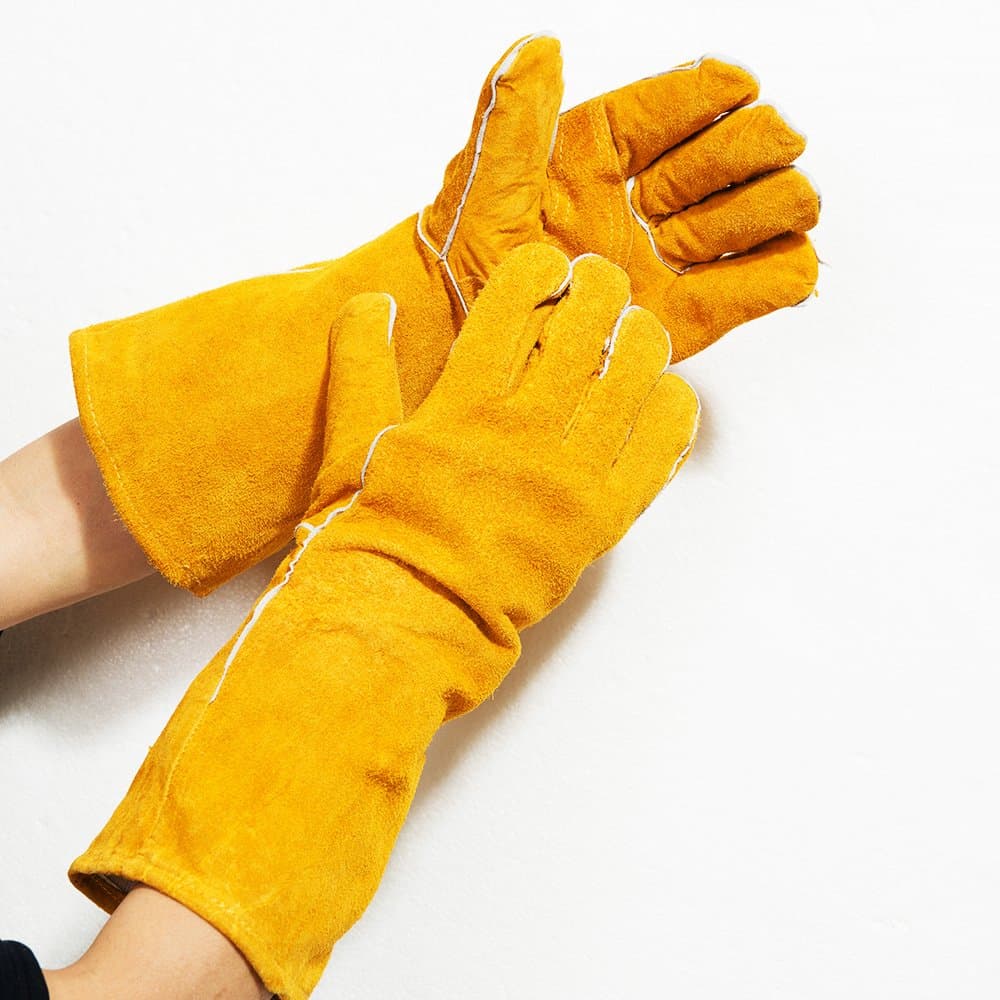 Yellow Large Cowhide Safety Work Gloves Suede Kevlar/Leather Welding Glove - Wing Thumb - Fully Welted, Kevlar Stitching, Reinforced Thumb