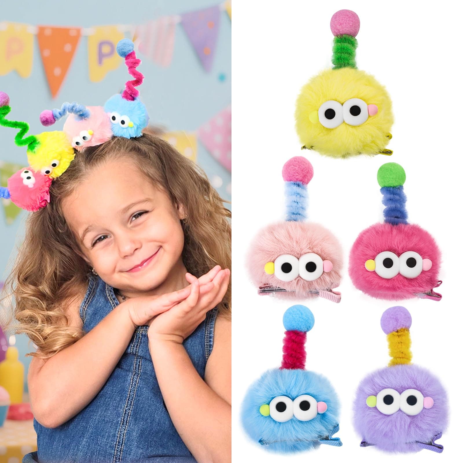 Crazy Hair Day Accessories for Girls, Funny Easter Hair Clips for Kids, Easter Basket Stuffers, Cute Cartoon Clips for Kids, 5 Pieces