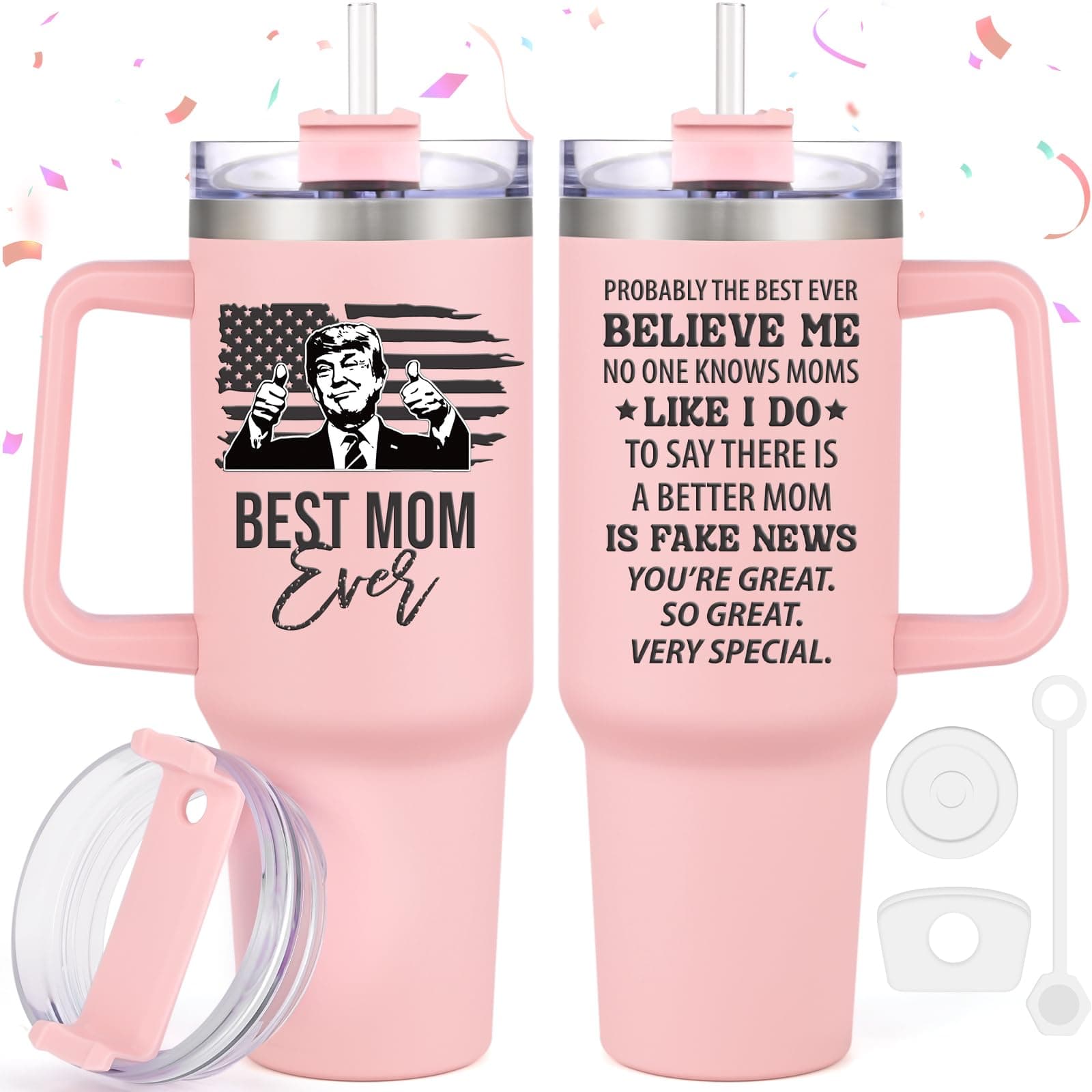 LiqCool Mom Birthday Gifts - 40 Oz Best Mom Ever Trump Tumbler, Funny Mom Gifts from Daughter Son, Unique Best Mother's Day Gift Ideas for Wife, Popular Gift Cup for Mom(Pink)