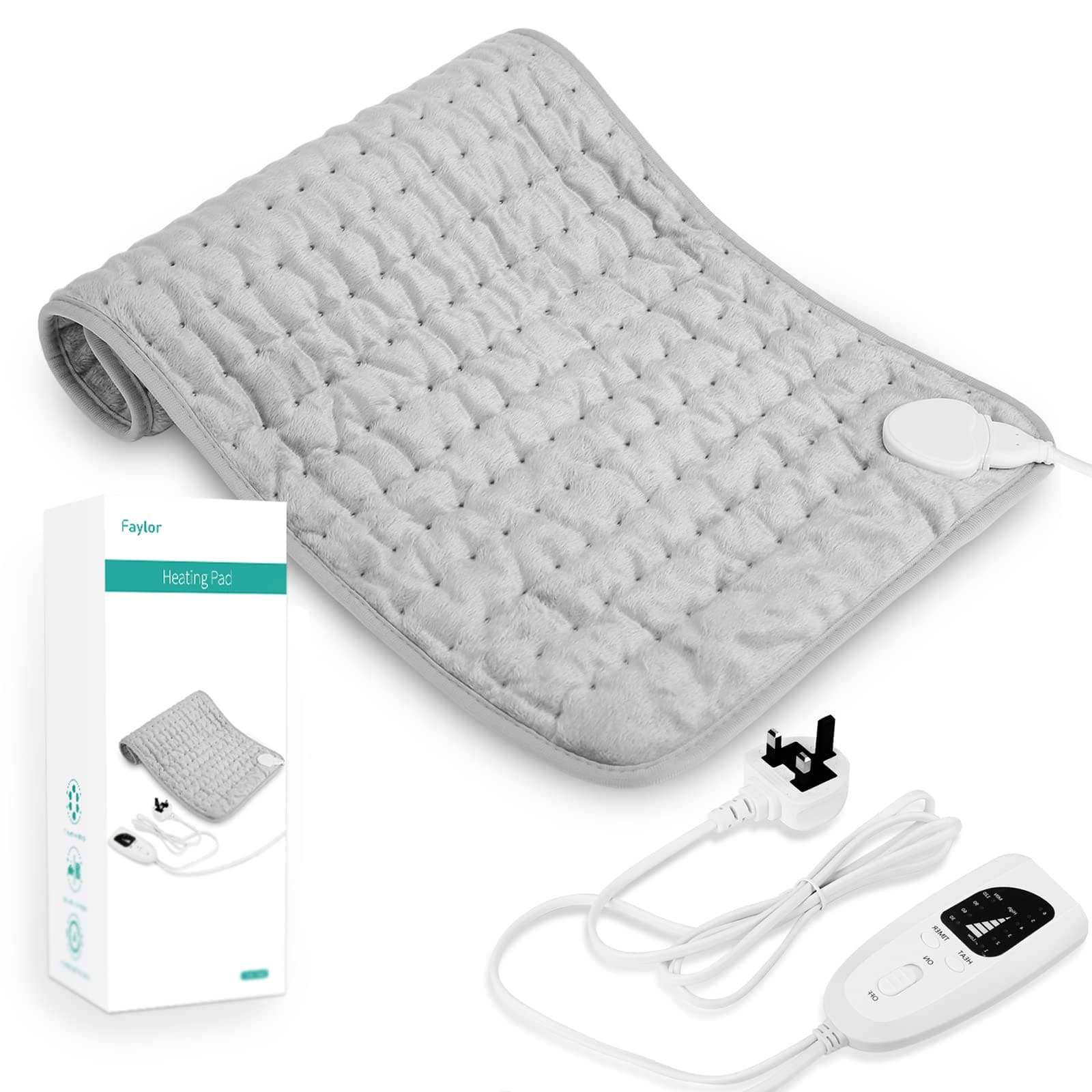 Faylor Heating Pad Electric for Pain Relief of Back Neck and Shoulder, 6 Electric Temperature Options, 4 Temperature Settings, Auto Shut Off (12 x 24 inches Heated Pad)