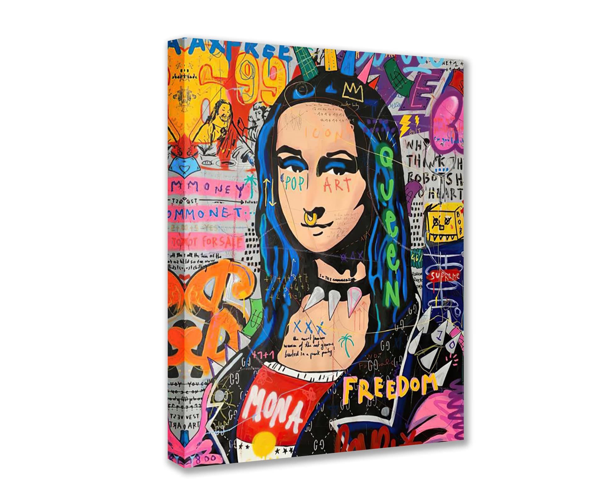 Graffiti Women Canvas Wall Art Abstract Mona Lisa Paintings Colorful Street Pop Art Pictures Classic Modern Artwork Home Decor for Living Room Bedroom Framed Ready to Hang 12x16inch x1 Piece