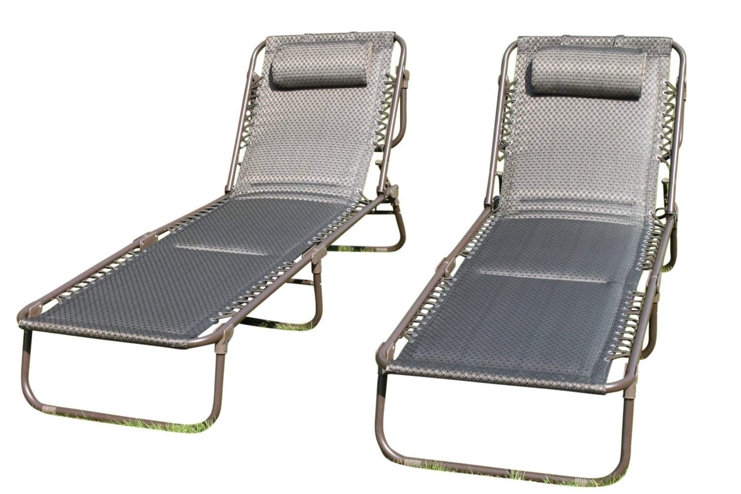 SET OF 2 Luxury Padded Lay Flat Garden Sun Loungers in Brown Tweed Weatherproof Textoline