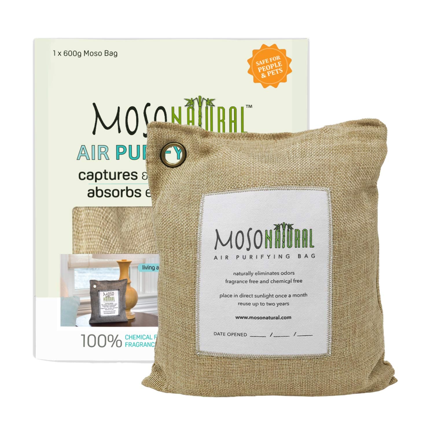 MOSO NATURAL Air Purifying Bag 500g Natural Color Naturally Removes Odors, Allergens and Harmful Pollutants. Prevents Mold and Bacteria By Absorbing Excess Moisture. Long Lasting|Lasts up to 2 years!
