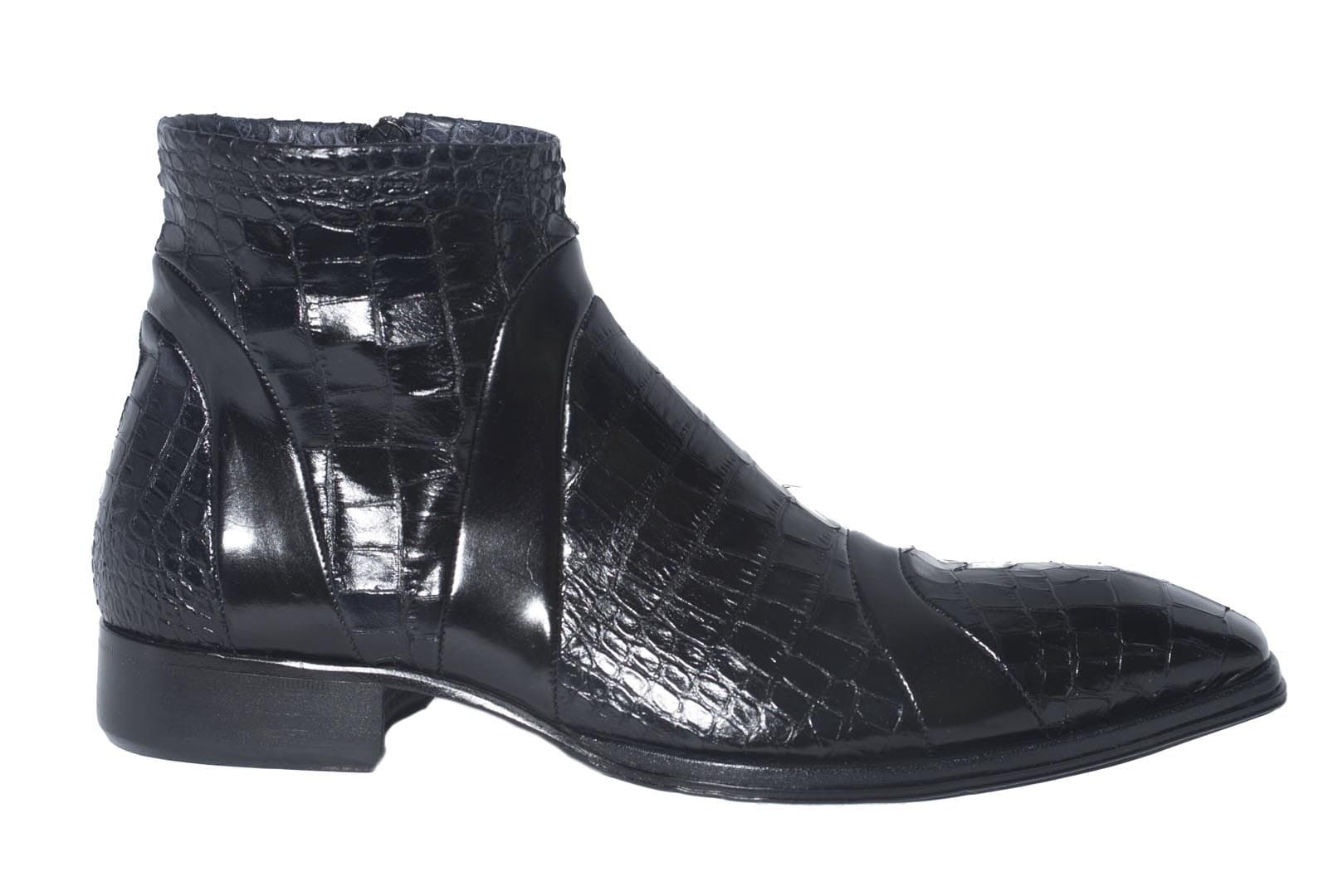 Jo Ghost465M Italian black ankle zip up boots with crocodile print