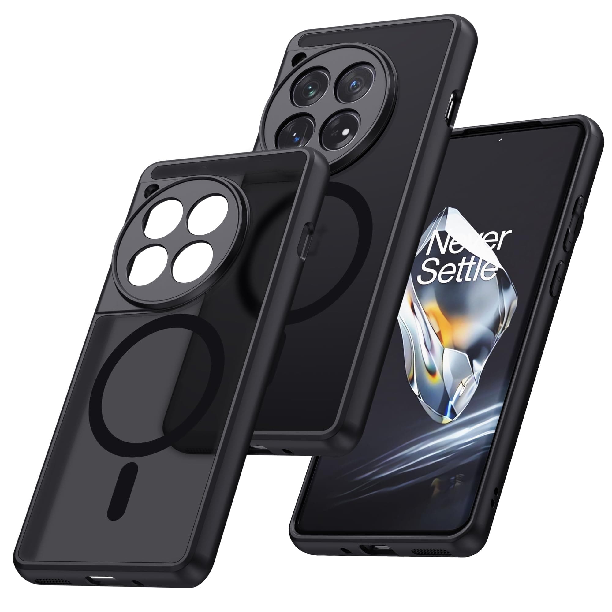 Magnetic for OnePlus 12 Case [Compatible with MagSafe] Translucent Matte Shockproof Phone Case with Camera Cover, One Plus 12 Slim Thin Yet Military Grade Drop Proof Silicone Bumper Case