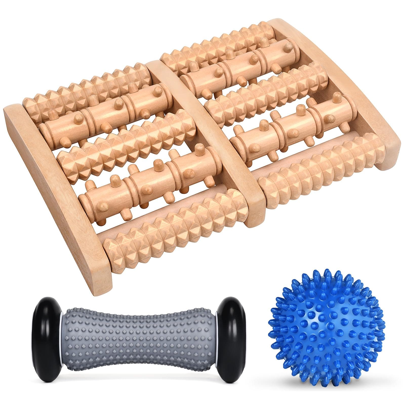 3PCS Foot Roller Plantar Massager for Plantar Fasciitis Relief and Reflexology, Plantar Roller Massager, Plantar Neuropathy Pain Reliever,orRelaxMuscles Wooden Reflexology Massage