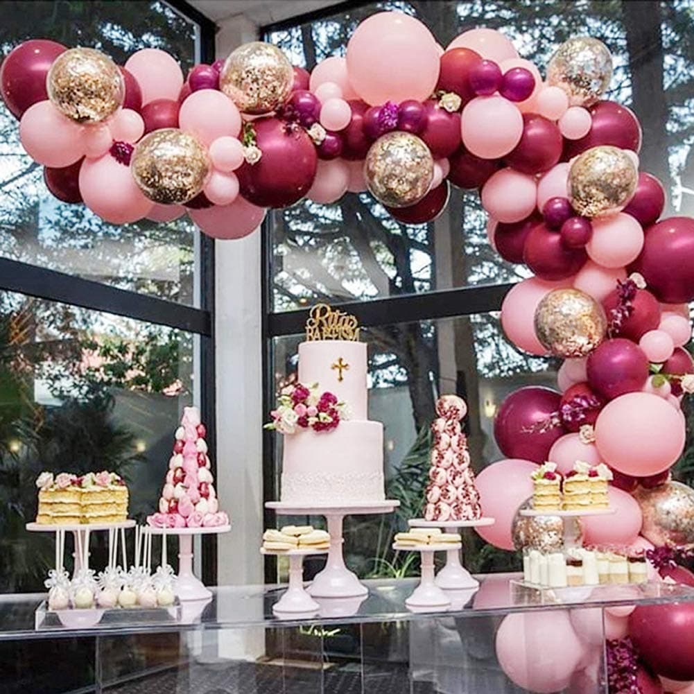 Burgundy Balloons Pink Gold Confetti Balloons Garland Kit 100 pcs Burgundy and Gold Birthday Party Decorations Burgundy Wedding Decorations Wine Red Baby Shower