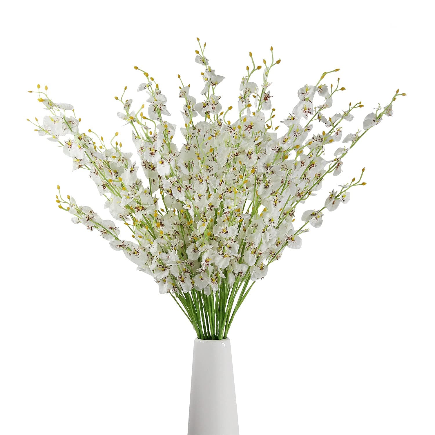 WELMATCH White Artificial Orchids Faux Flowers - 10 pcs 37.5 Inches Real Touch Fake Artificial Flowers for Wedding Home Office Party Hotel Yard Decoration (White, 10)