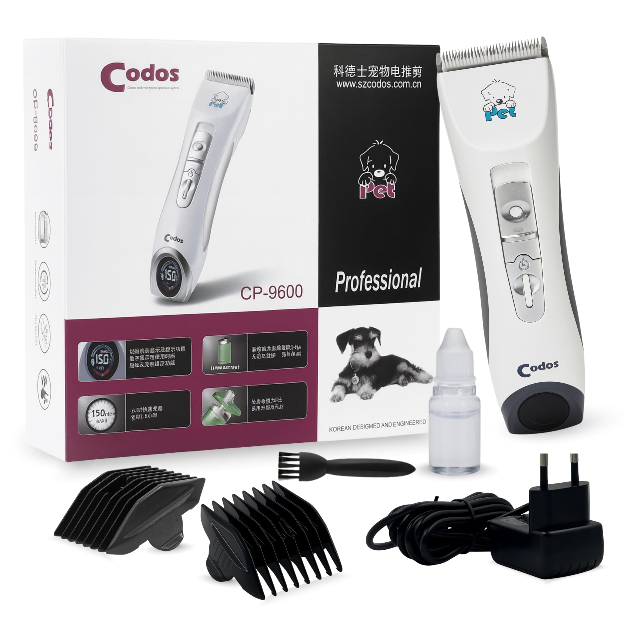 Foodie Puppies Codos CP-9600 Professional LCD Screen Pet Dog/Cat Clipper Electrical Grooming Hair Trimmer Rechargeable Haircut Machine (CP-9600)