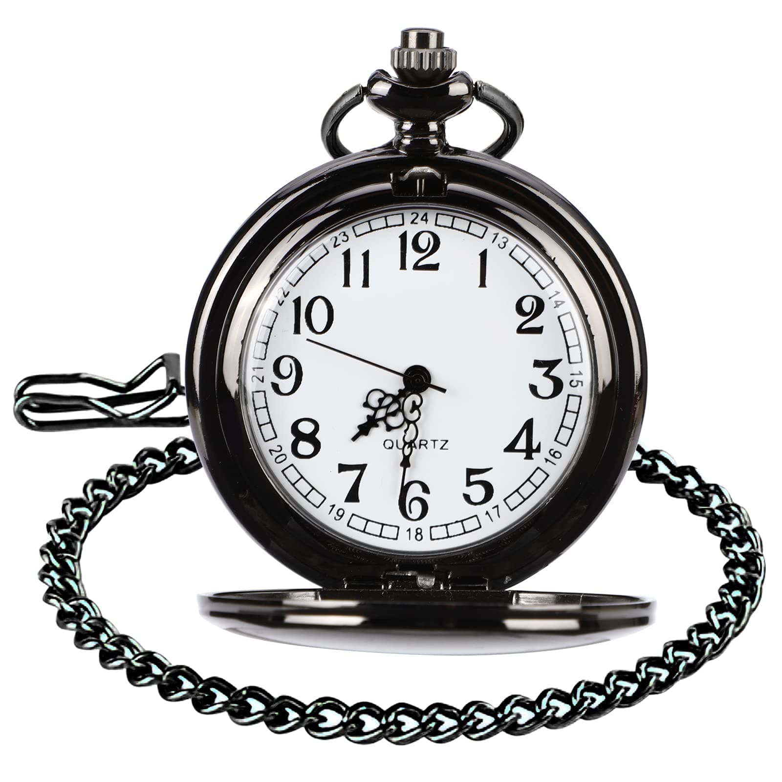Classic Smooth Vintage Pocket Watch Silver Steel Mens Watch with 14 in Chain for Graduation Xmas Fathers Day