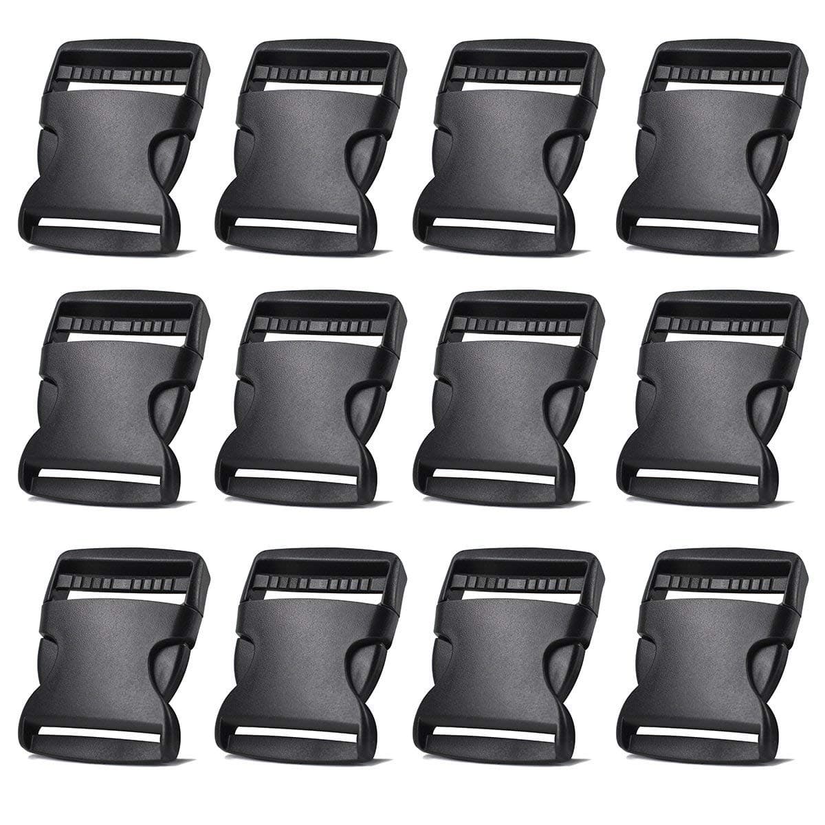 12Packs Plastic Buckles 2 Inch Adjustable Quick Side Release Buckles for Dog Collars, Webbing Strap and Backpack Repair (Black)