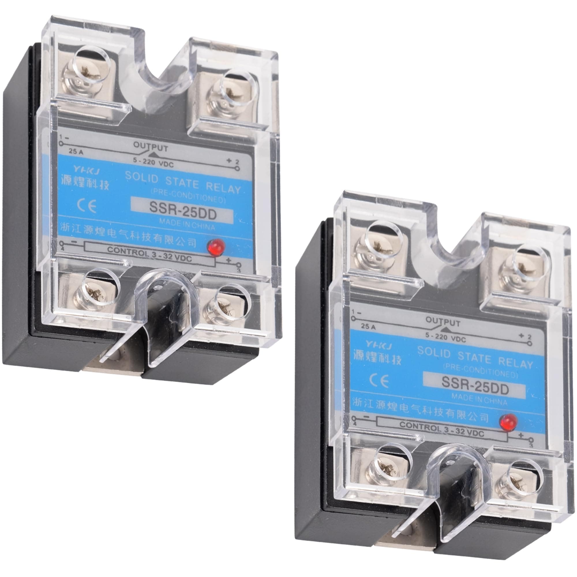 Solid State Relay SSR-25DD DC to DC Input 3-32VDC to Output 5-200VDC 25A Single Phase Plastic Cover (Pack of 2)