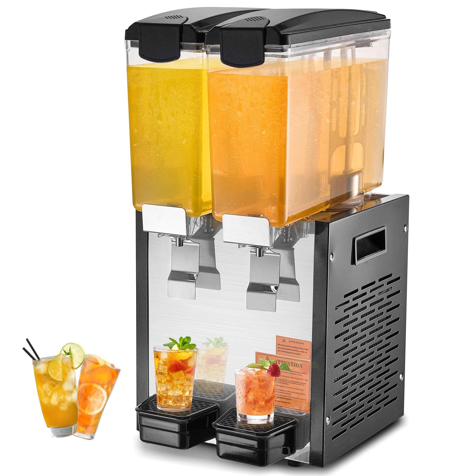 Commercial Beverage Dispenser, Juice Dispenser, 2 x 10 L 270 W, 304 Stainless Steel Food Grade Beverage Machine, Cooling Temperature 7-12 °C, for Cold Drinks, Restaurants