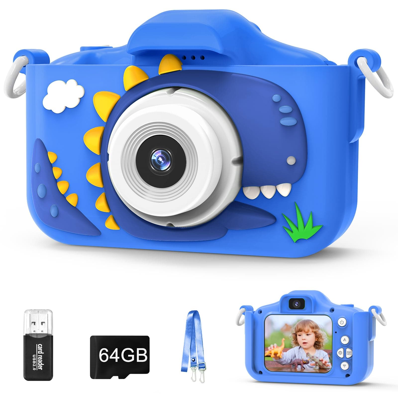 Kids Camera for 3-8 Year Old Girls Boys, 48MP Dual Lens 1080P Toddler Camera for Kids with 64GB SD Card, Children Digital Video Camcorder Selfie Camera Christmas Birthday Gifts