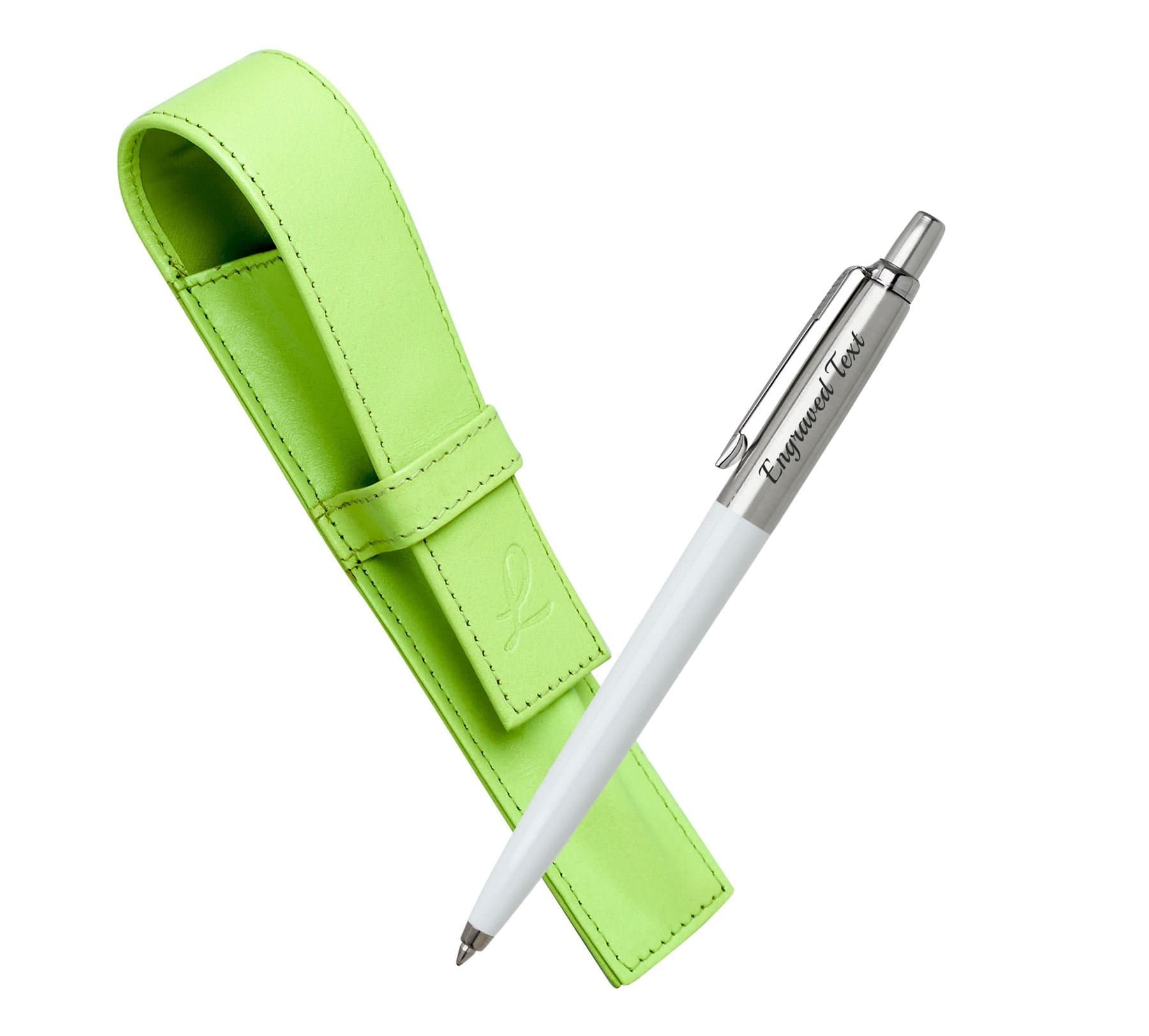 Parker Jotter Parker Ballpoint Pen Jotter - White + Leather Pouch Light Green