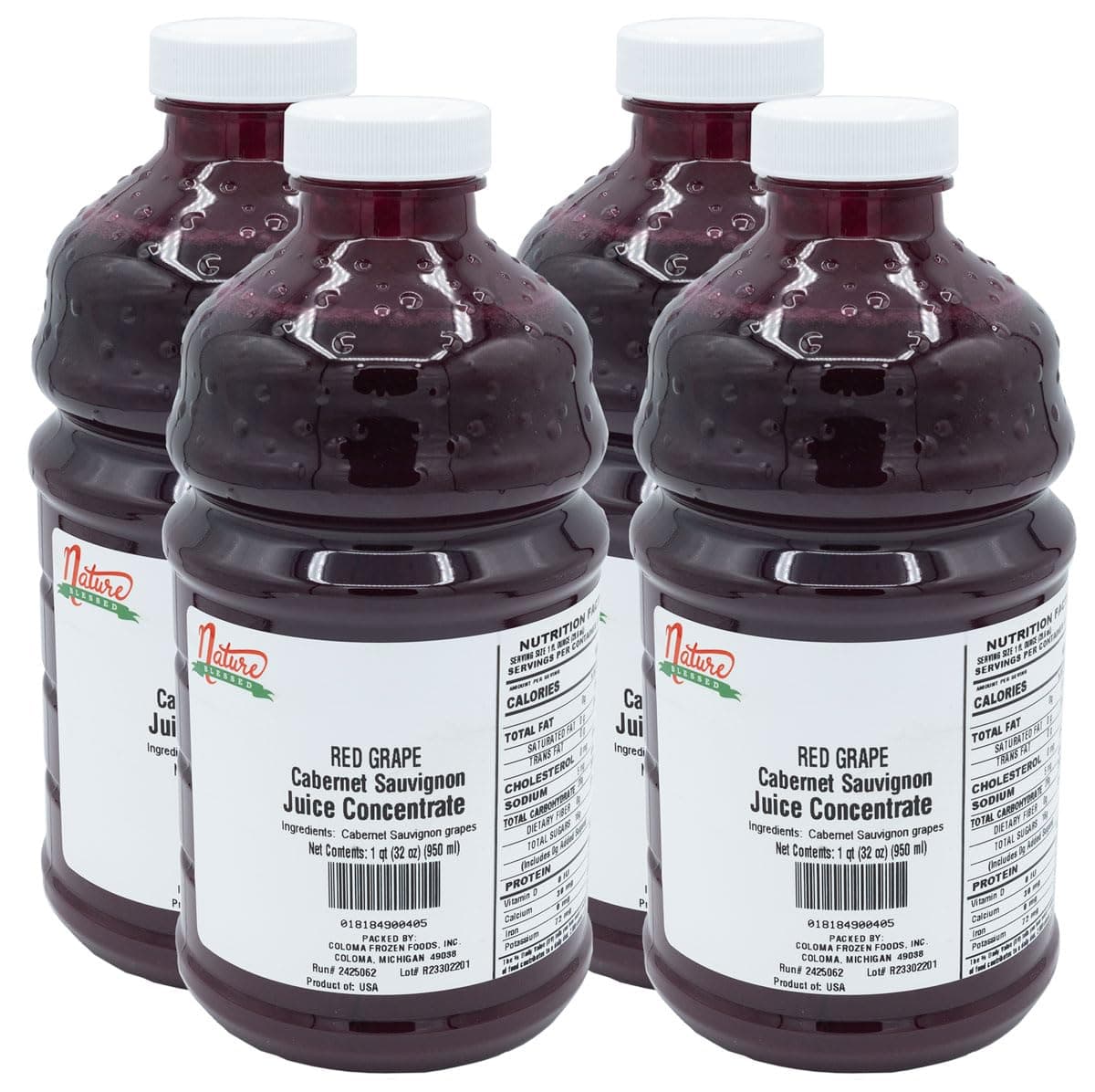 Nature Blessed 100% Pure Cabernet Sauvignon Red Grape Fruit Juice Concentrate - 4 Quarts (4-32 fl oz bottles), Great for Home Brewers, Vintners, Spirits, Smoothies