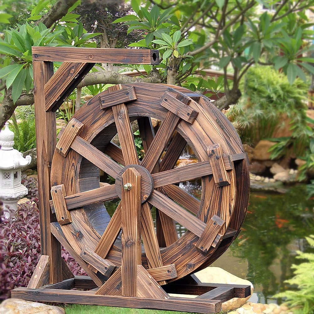 zenggp Wooden Water Wheel Fountain With Pump, Zen Outdoor Feature Pond Decor,50cm