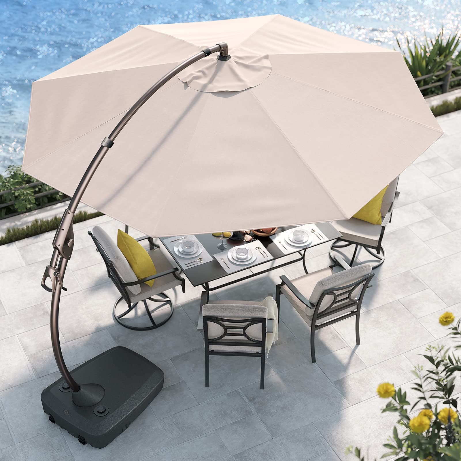 Grand patio 12FT Outdoor Offset Umbrella Large Round Aluminum Cantilever Umbrella with Base (Champagne, 12 FT)