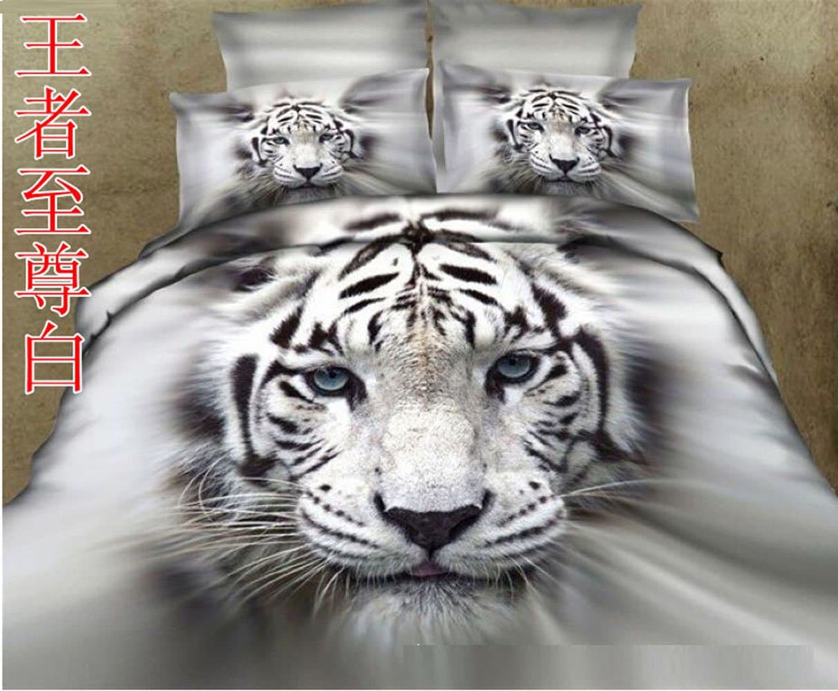 Home Textile 3D Effect Print white tiger 4pcs Bedding Sets,Cotton100% material beautiful Creative animal bedding setsQueen Size Christmas Gifts For Family