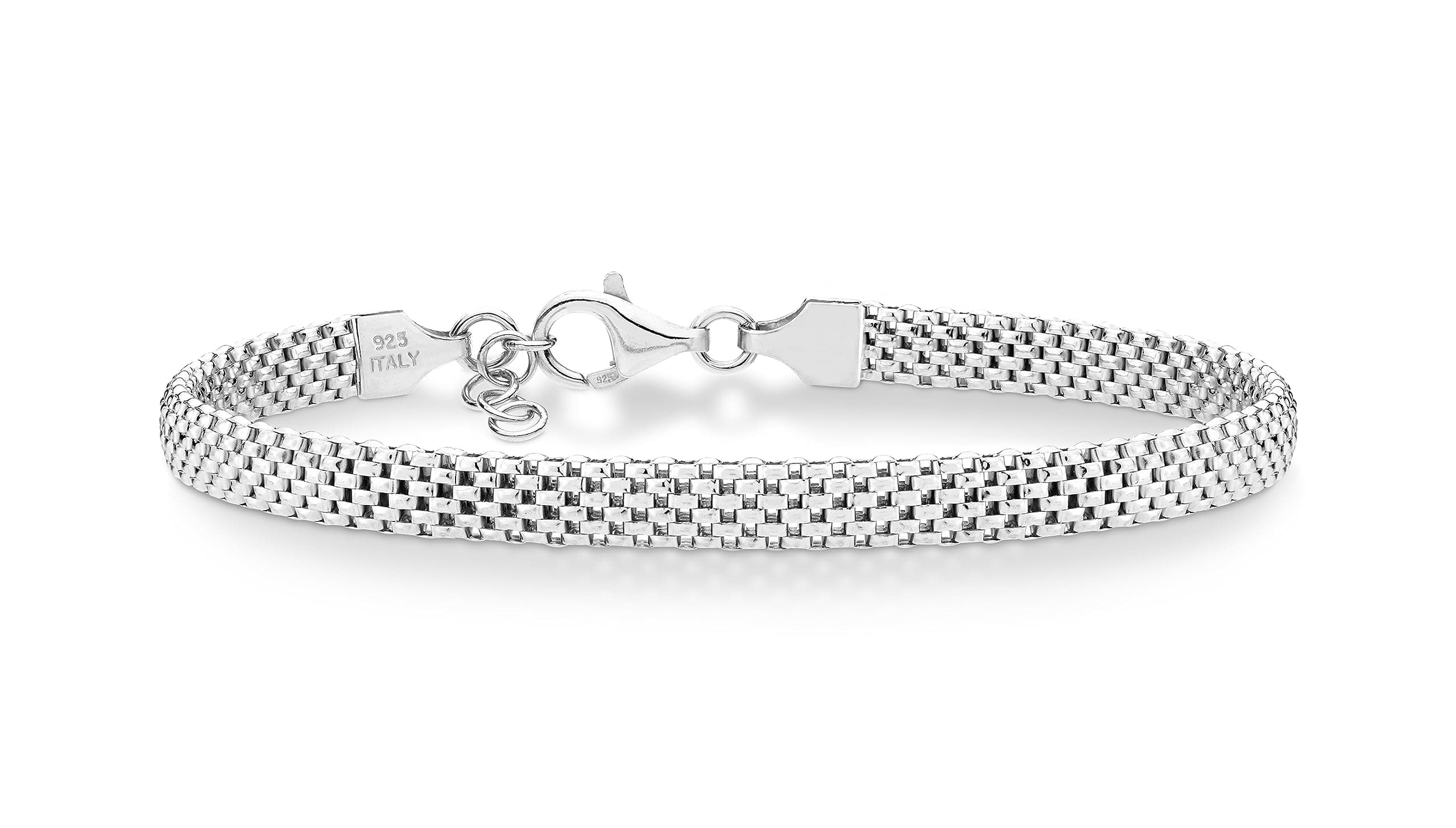 925 Sterling Silver Italian 5mm Mesh Link Chain Bracelet for Women, Made in Italy