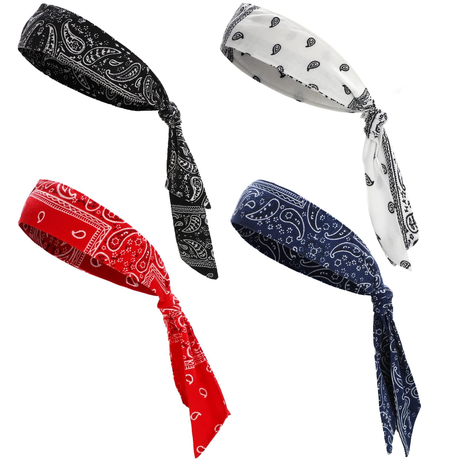 4 Pieces Bandana Headband for Men, Tie Headbands for Women, Sports Running Athletic Hair Head Band Sweat Wicking Adjustable Non Slip Karate Headband for Yoga Workout