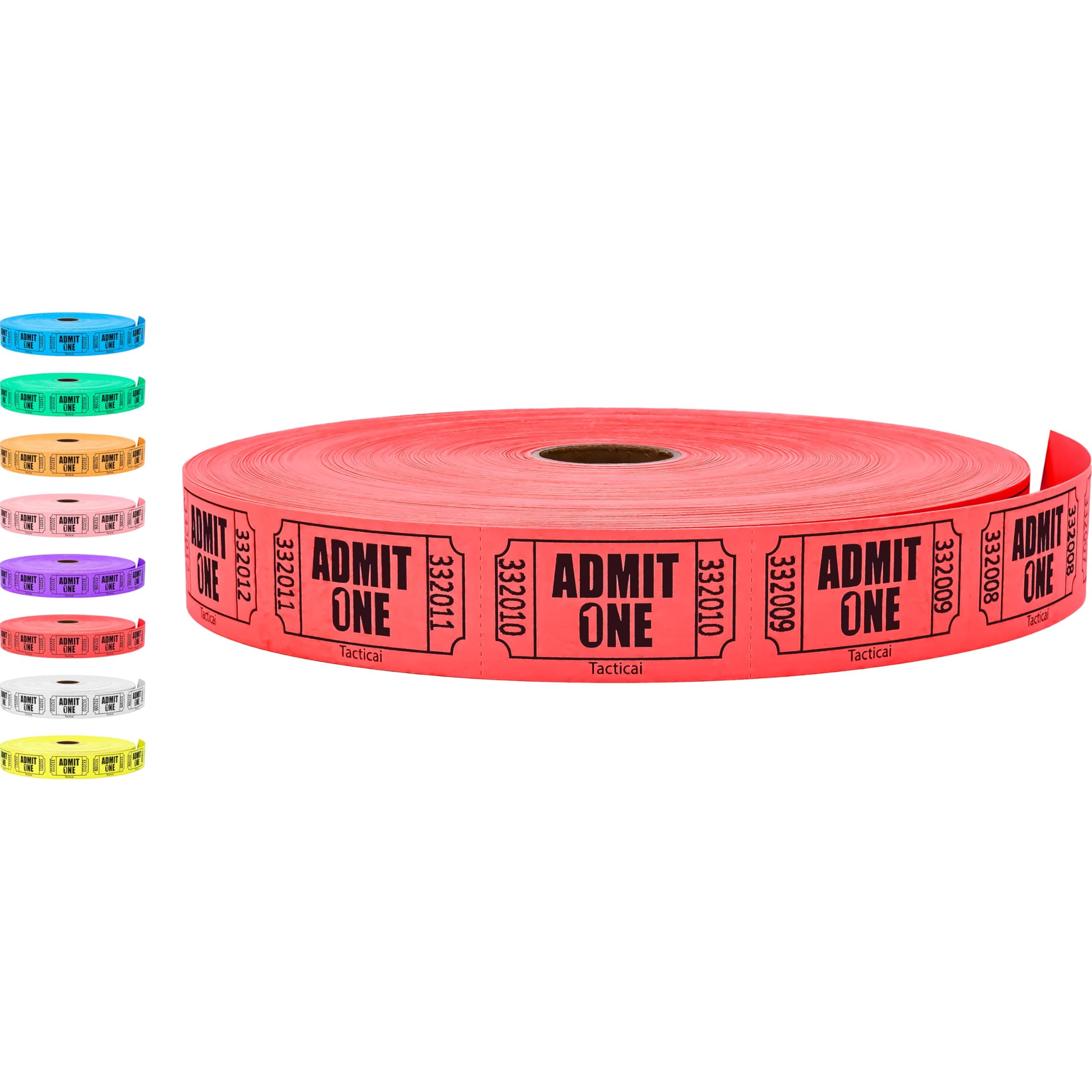 Tacticai 2000 Raffle Tickets, Admit One, Red (1 of 8 Colors), Single Roll, Ticket for Events, Entry, Class Reward, Fundraiser & Prizes